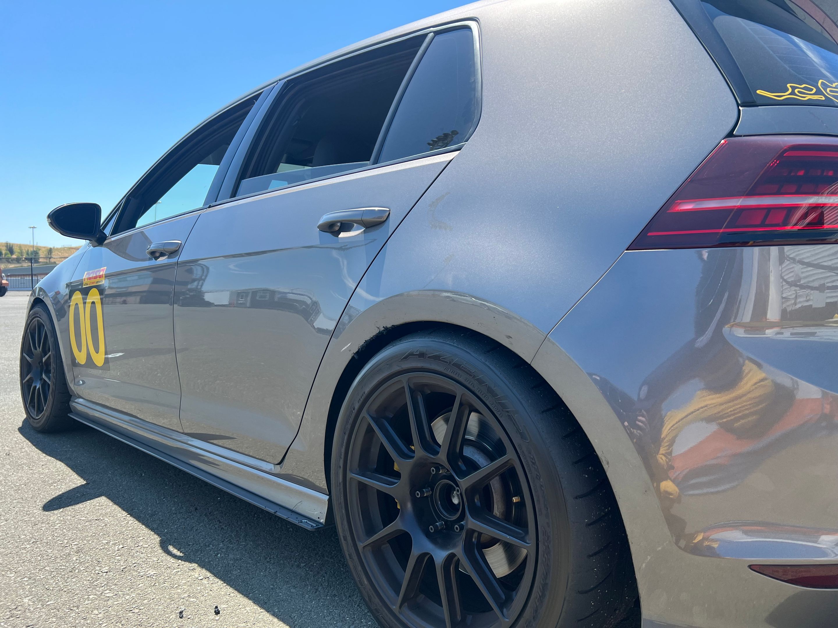 Grey VW MK7 Golf R with 17" SM-10 Apex wheels in Satin Black
