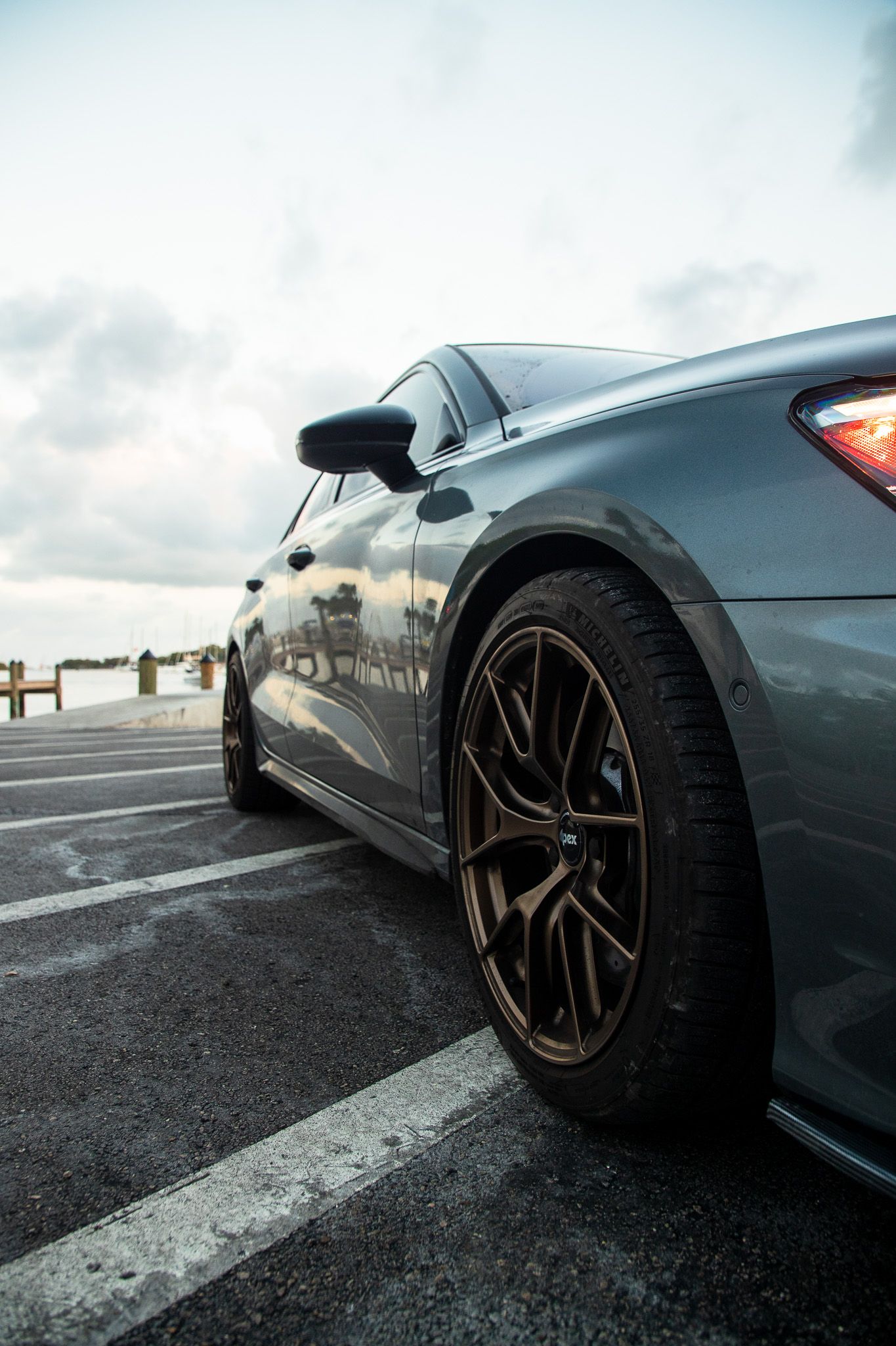 Grey Audi 8Y S3 with 18" VS-5RS Apex wheels in Satin Bronze