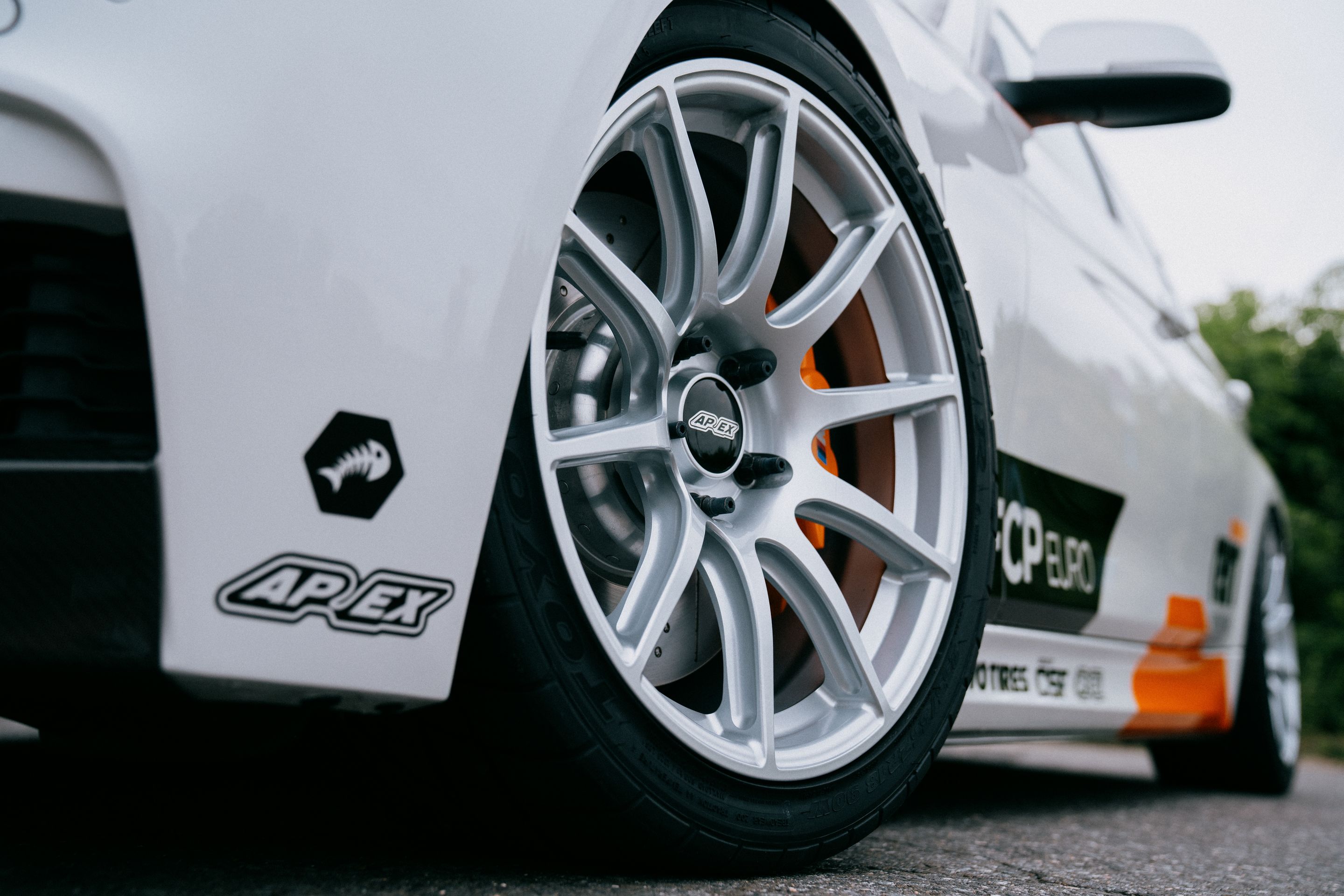 White BMW F30 Sedan 3 Series with 18" SM-10 Apex wheels in Race Silver