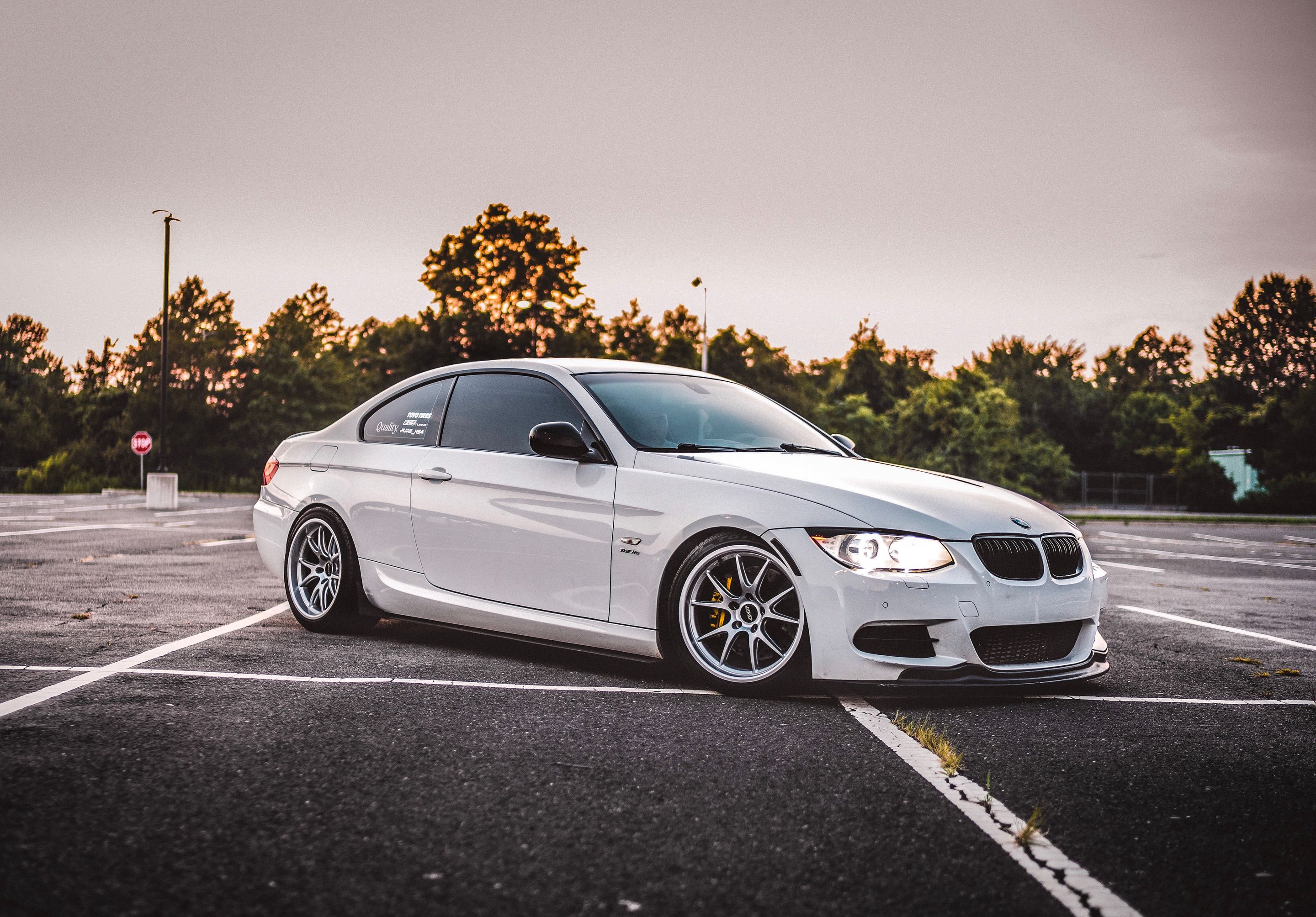 White BMW E92 Coupe 3 Series with 18" FL-5 Apex wheels in Race Silver