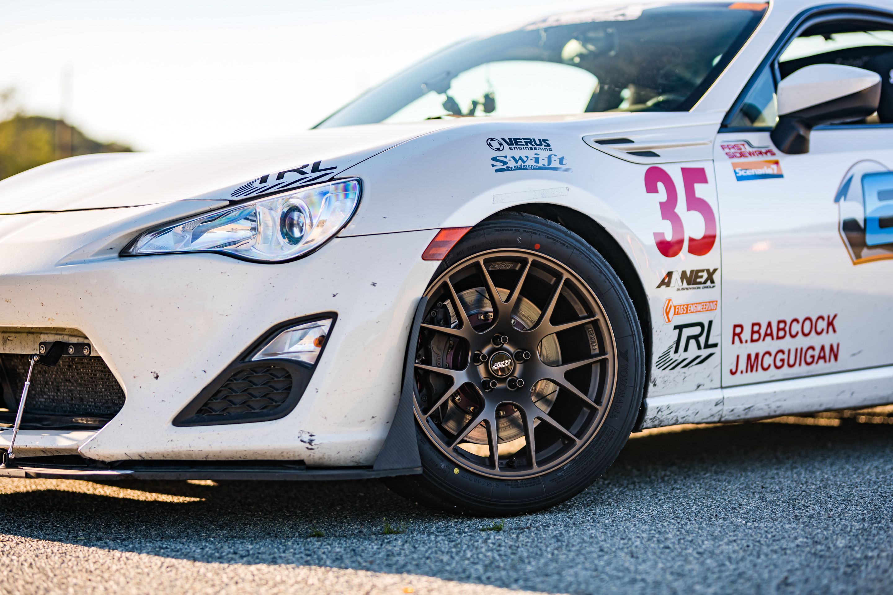 White Scion FR-S with 17" EC-7R Apex wheels in Satin Bronze