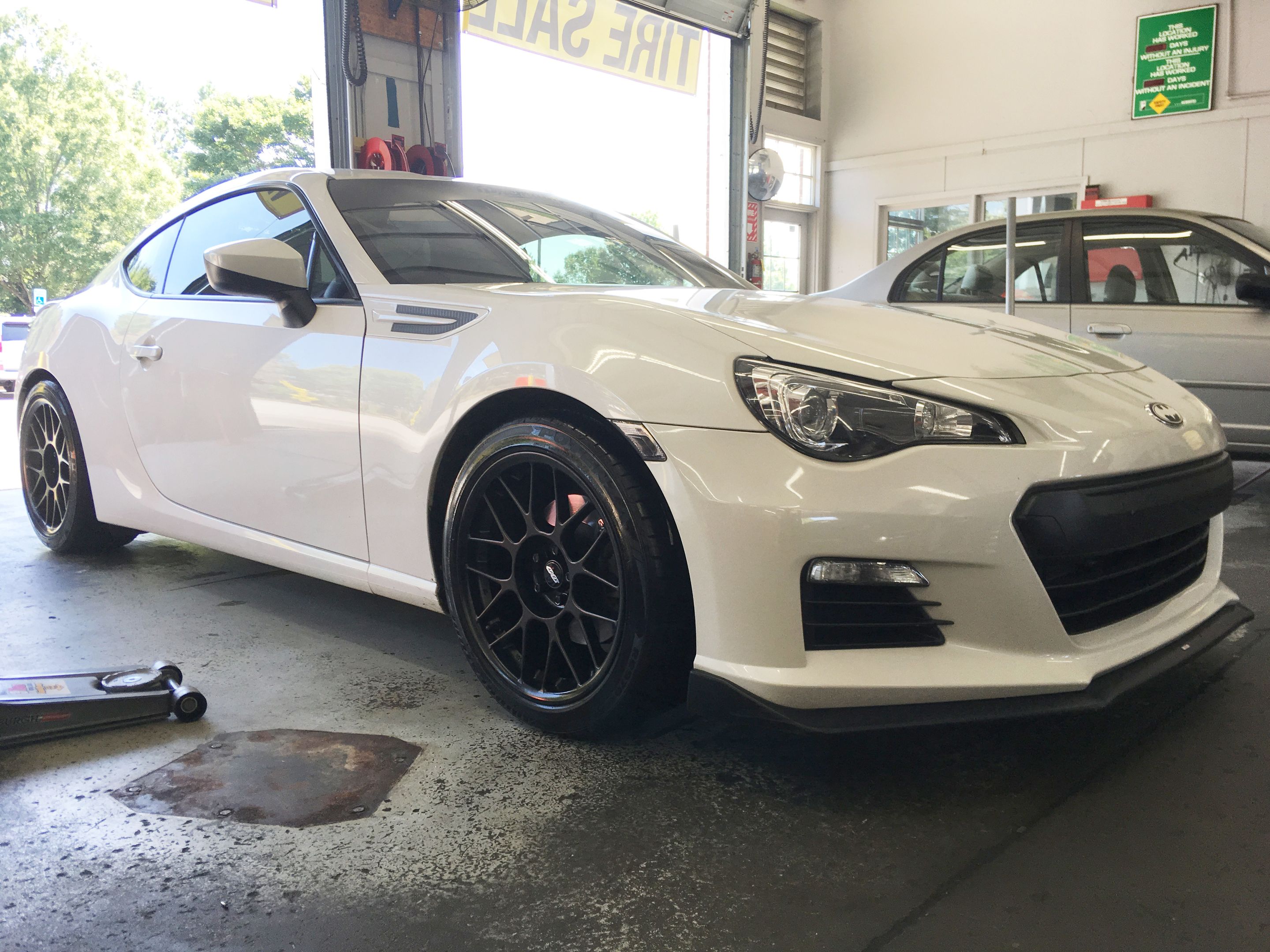 White Subaru ZC6 / Gen 1 BRZ with 17" ARC-8 Apex wheels in Satin Black