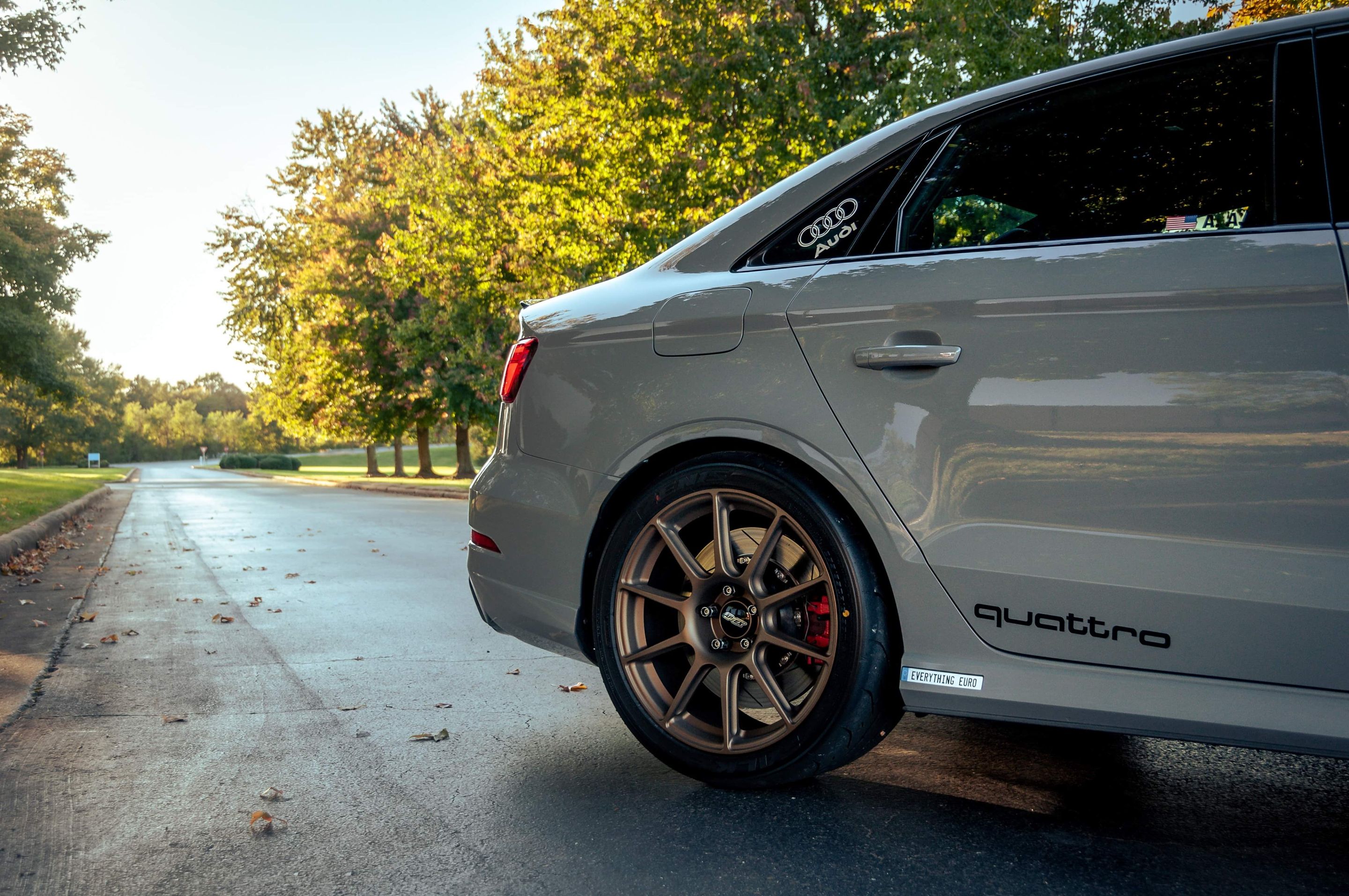 Grey Audi 8V RS 3 with 18" SM-10 Apex wheels in Satin Bronze