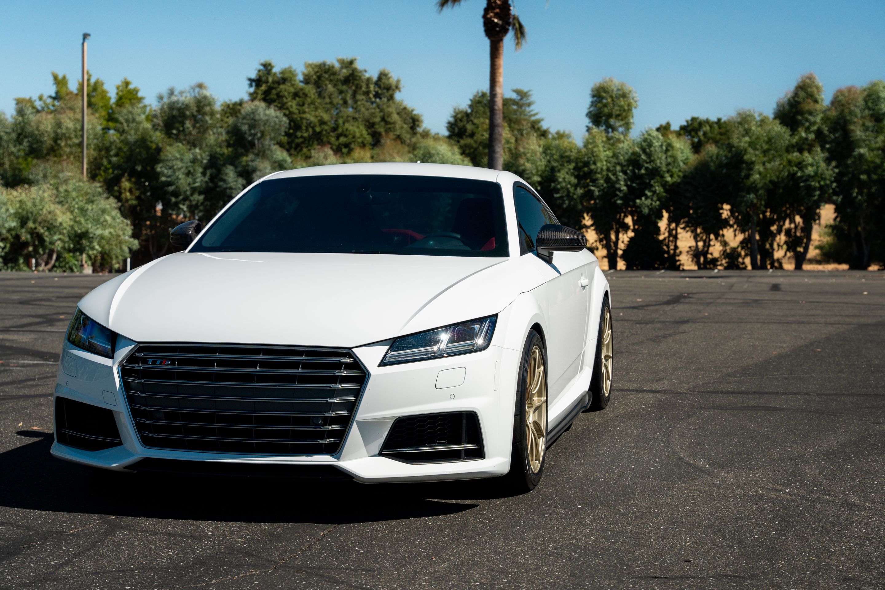 White Audi 8S TTS with 18" SM-10RS Apex wheels in Motorsport Gold