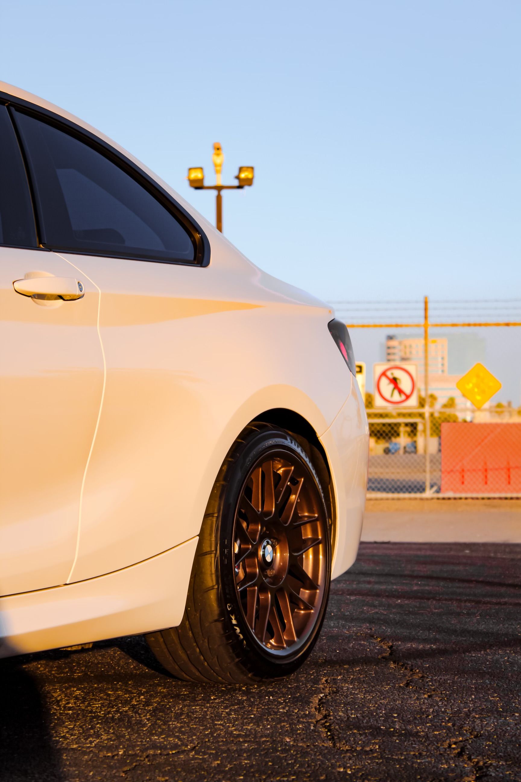 White BMW F22 Coupe 2 Series with 18" ARC-8 Apex wheels in Satin Bronze