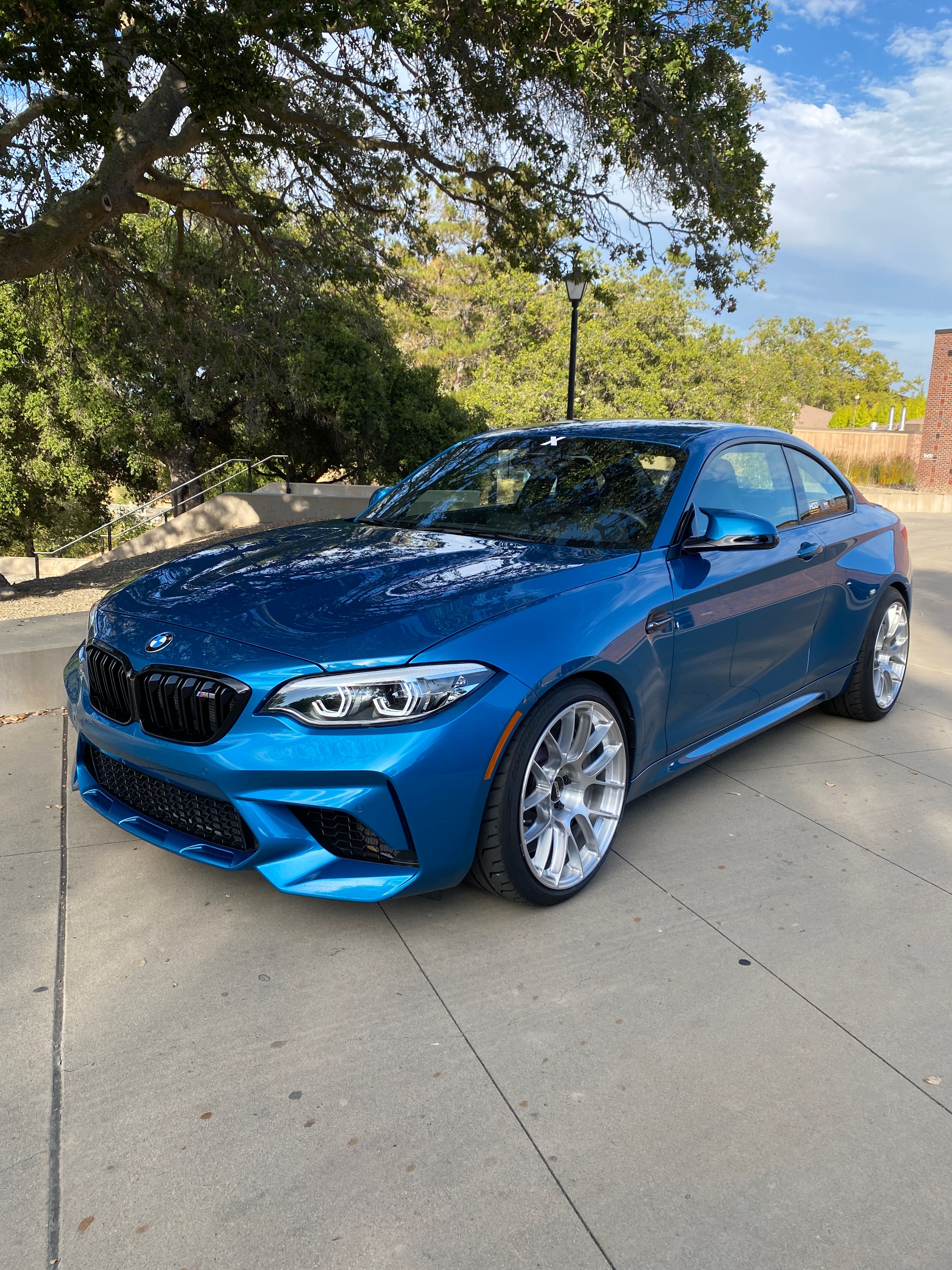 Blue BMW F87 M2 with 19" EC-7RS Apex wheels in Brushed Clear