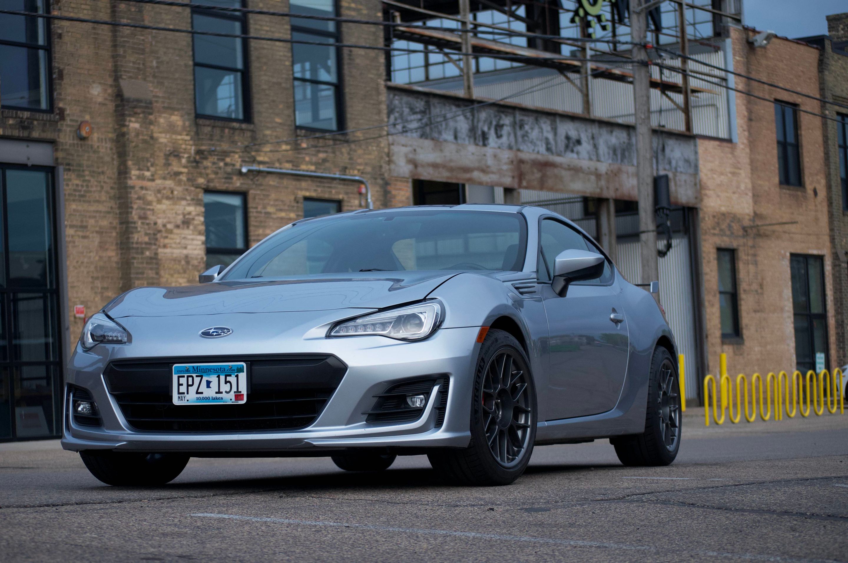 Silver Subaru ZC6 / Gen 1 BRZ with 17" ARC-8 Apex wheels in Anthracite