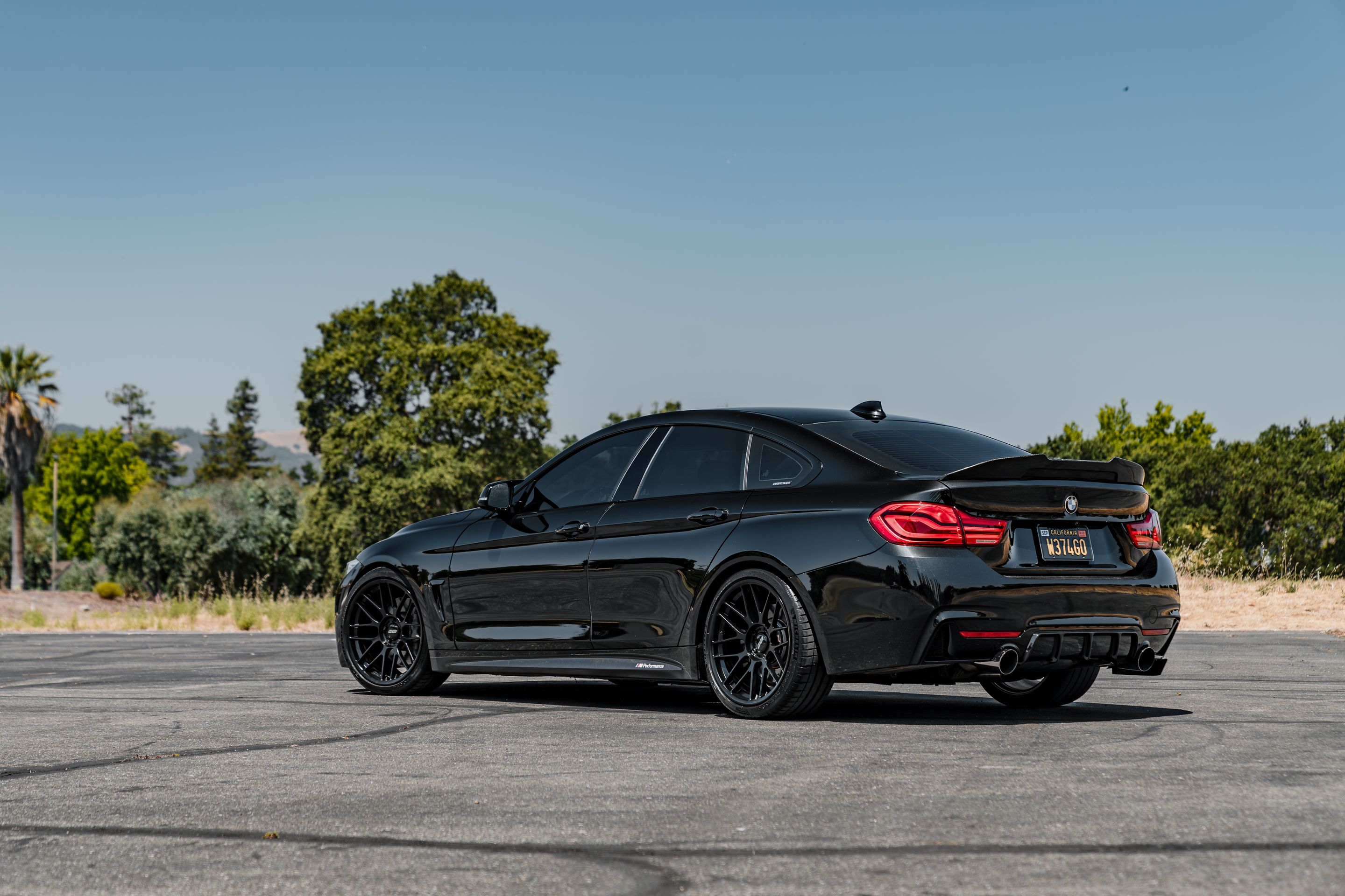 Black BMW F36 Gran Coupe 4 Series with 19" ARC-8RT Apex wheels in Satin Black