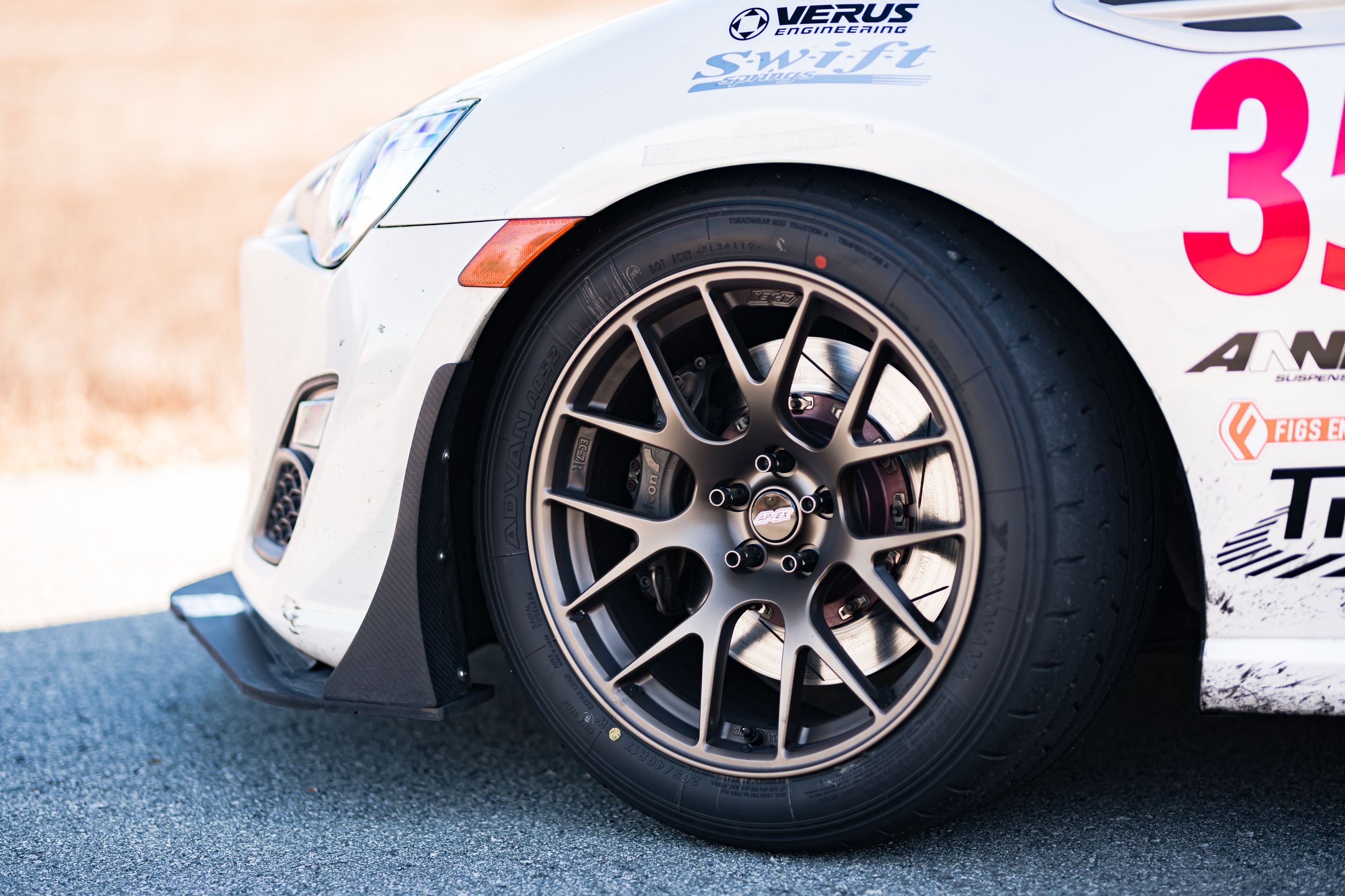 White Scion FR-S with 17" EC-7R Apex wheels in Satin Bronze