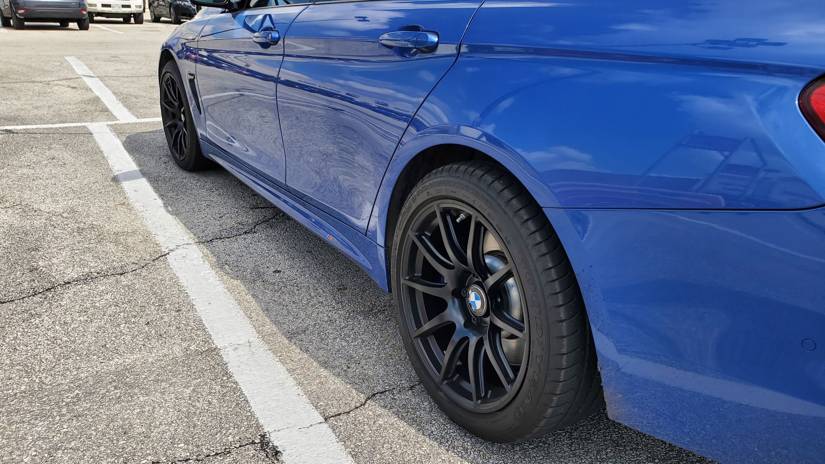 Blue BMW F36 Gran Coupe 4 Series with 18" SM-10 Apex wheels in Satin Black
