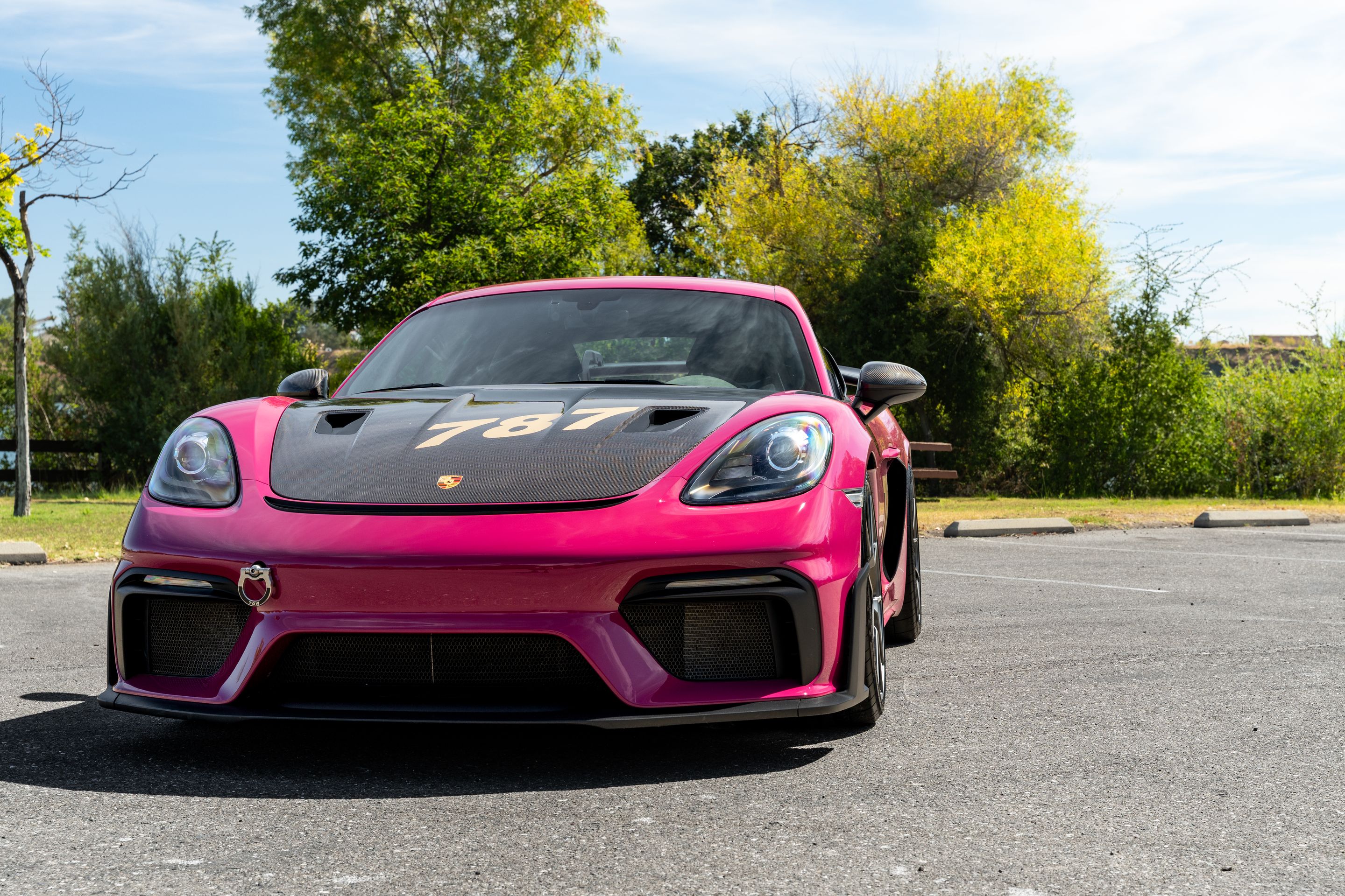 Pink Porsche 718 Cayman GT4 RS with 20" VS-5RS Apex wheels in Anthracite
