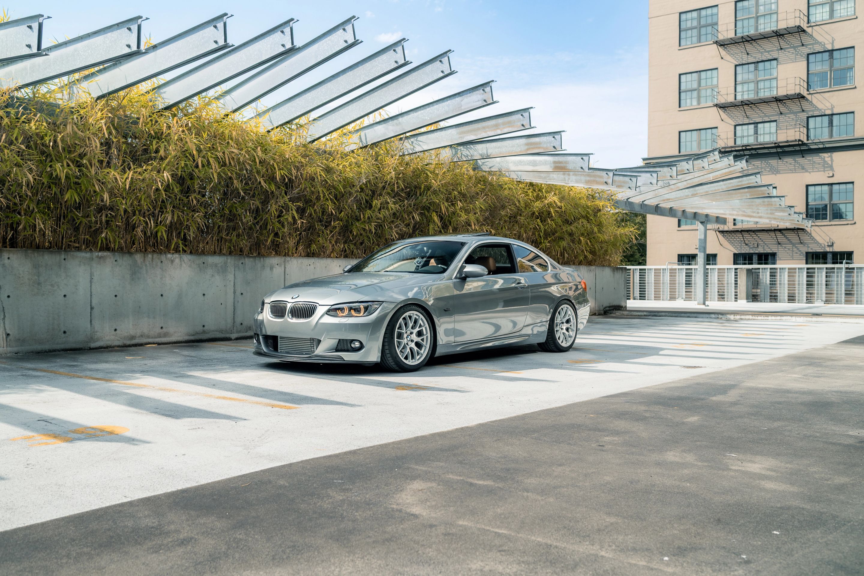 Silver BMW E92 Coupe 3 Series with 18" EC-7 Apex wheels in Hyper Silver