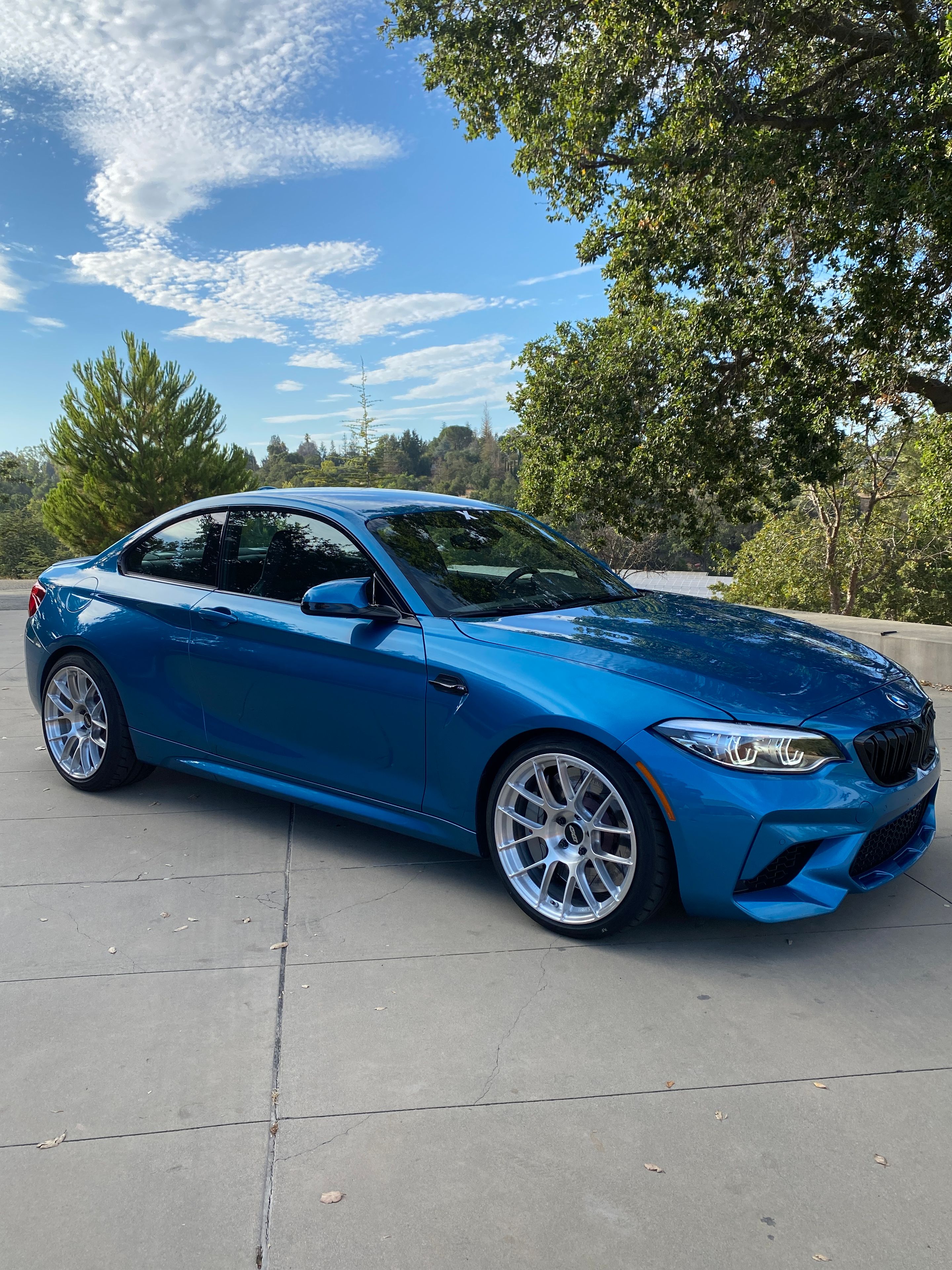 Blue BMW F87 M2 with 19" EC-7RS Apex wheels in Brushed Clear