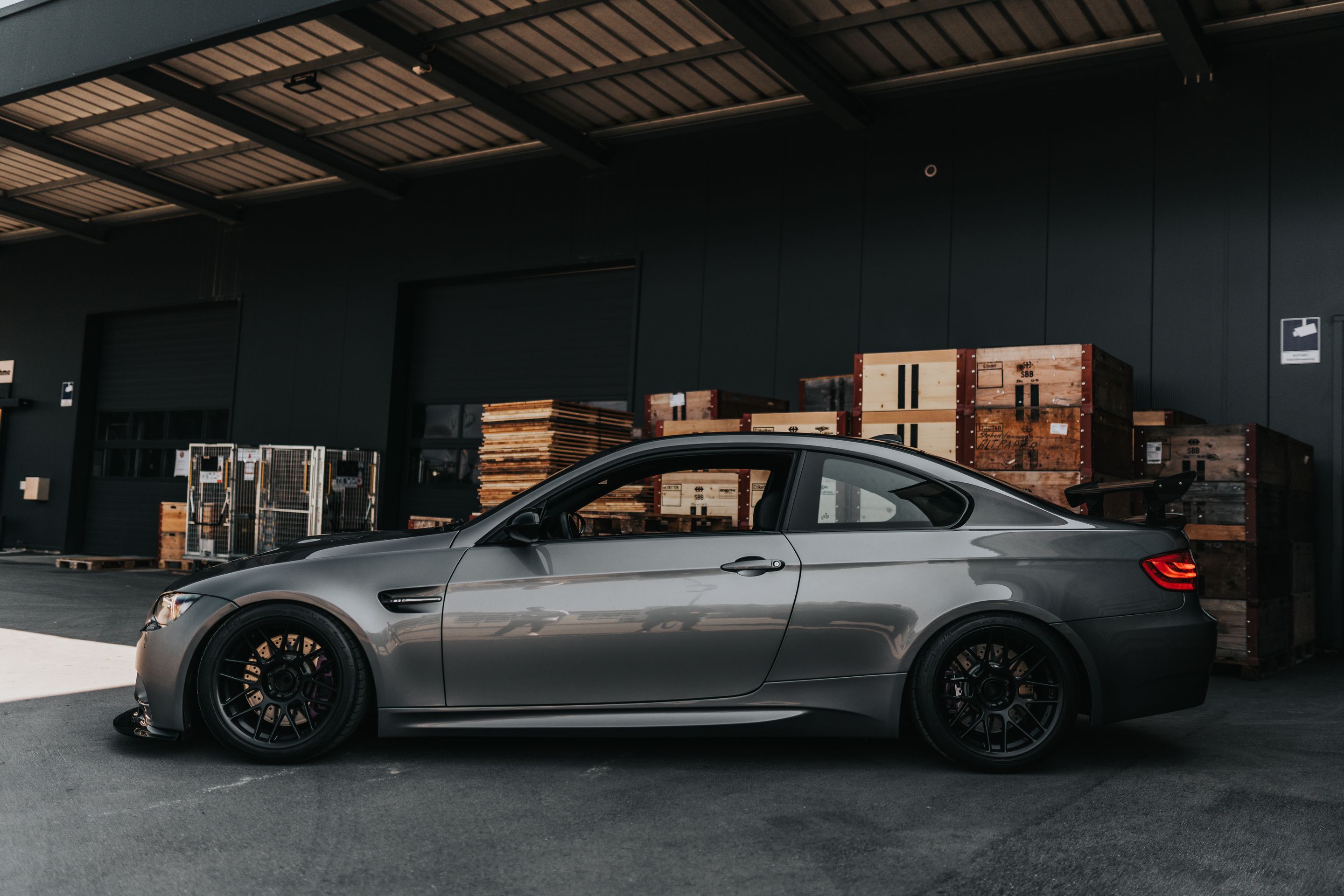 Grey BMW E92 Coupe M3 with 18" ARC-8 Apex wheels in Satin Black