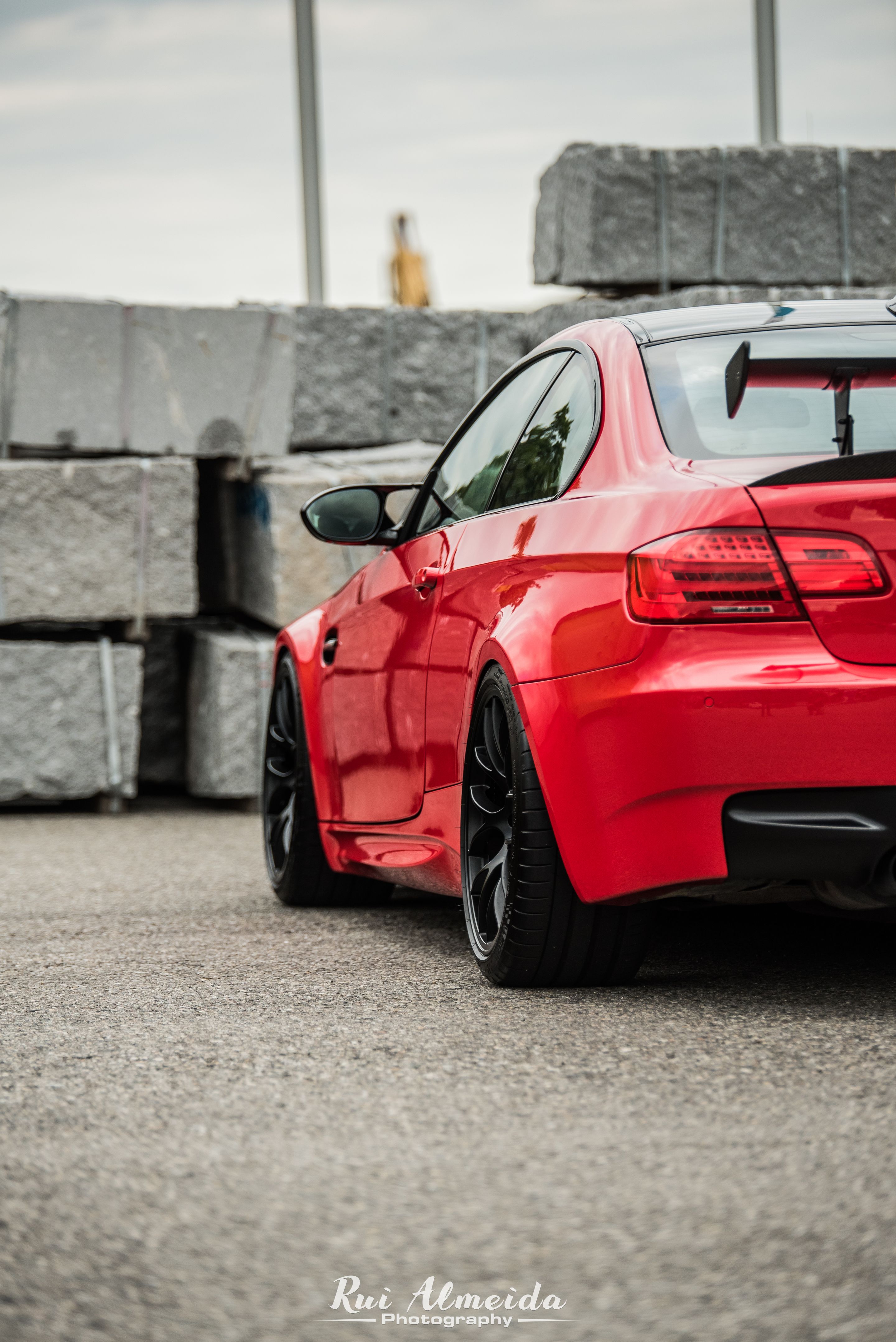 Red BMW E92 Coupe M3 with 19" EC-7 Apex wheels in Satin Black