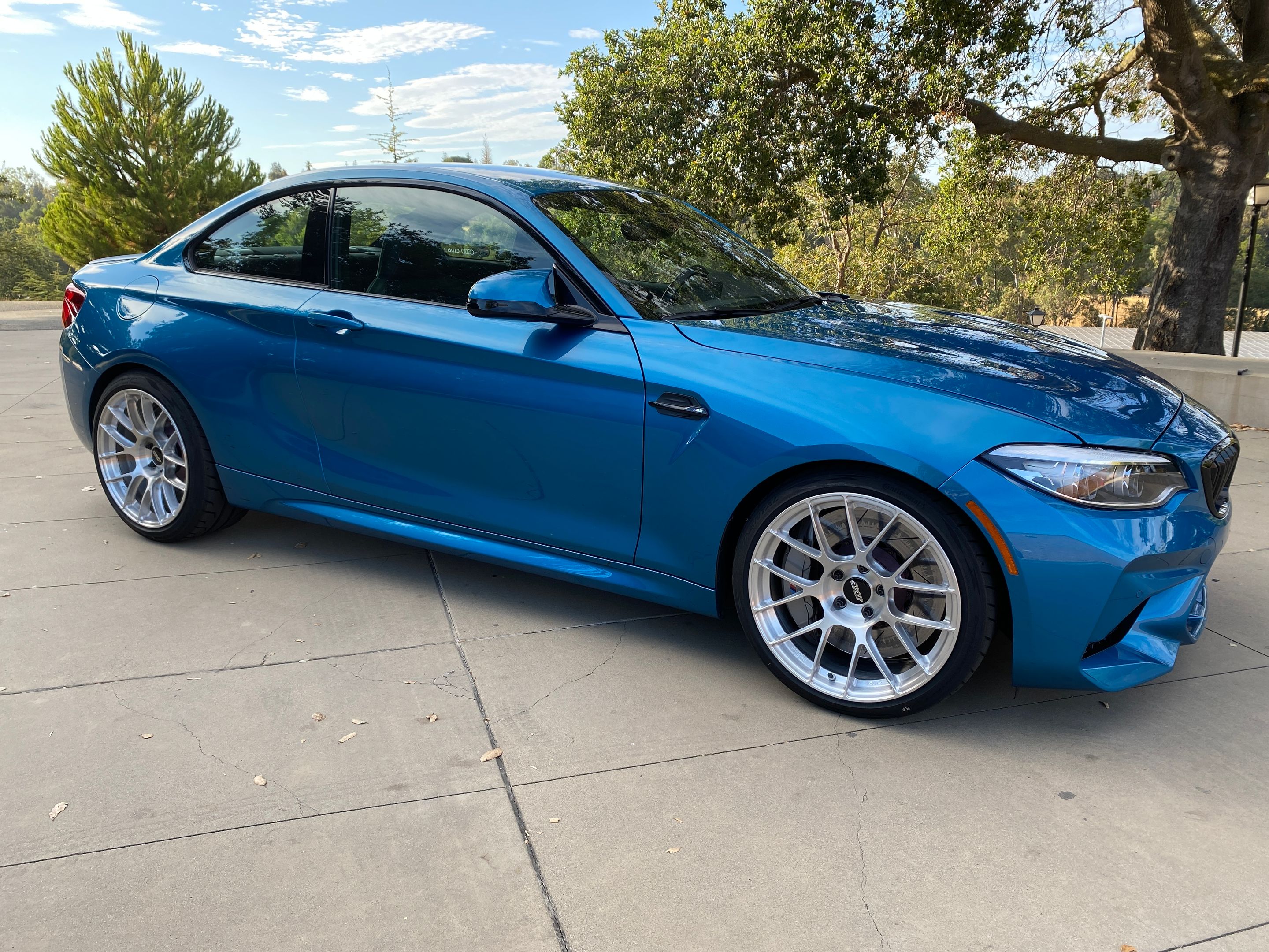 Blue BMW F87 M2 with 19" EC-7RS Apex wheels in Brushed Clear