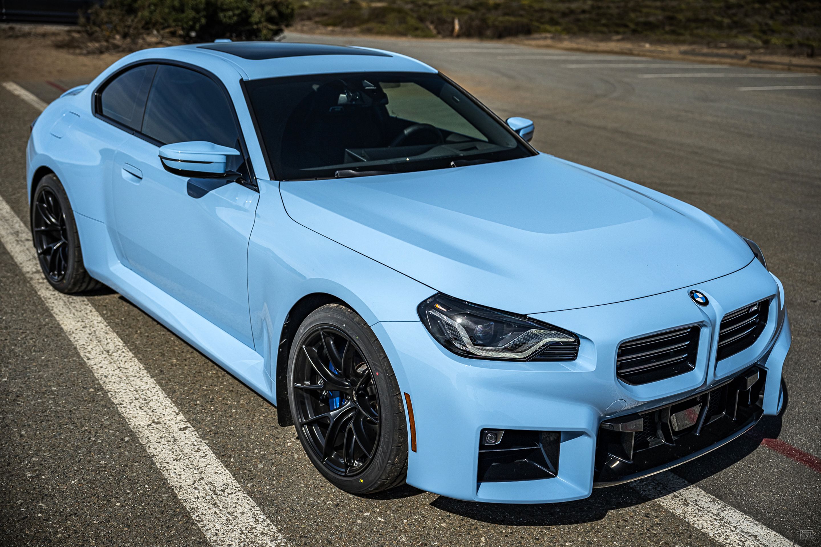 Blue BMW G87 M2 with 19" VS-5RS Apex wheels in Satin Black