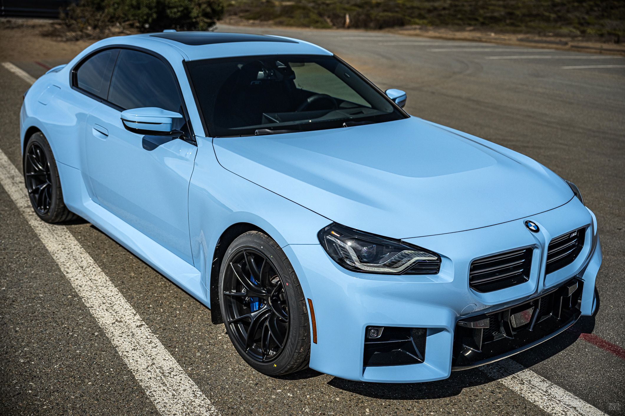 Blue BMW G87 M2 with 19" VS-5RS Apex wheels in Satin Black