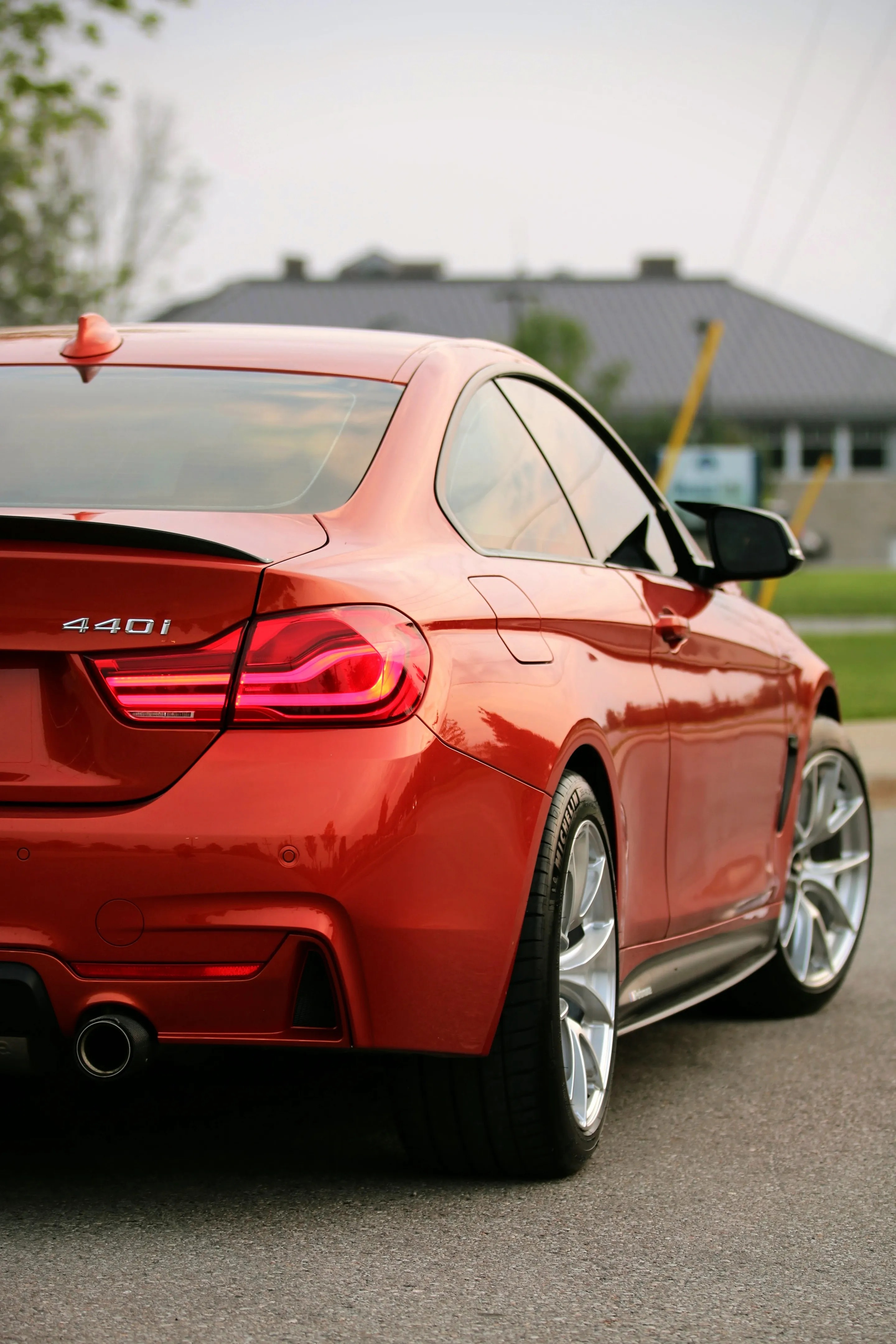 Orange BMW F32 Coupe 4 Series with 18" VS-5RS Apex wheels in Brushed Clear