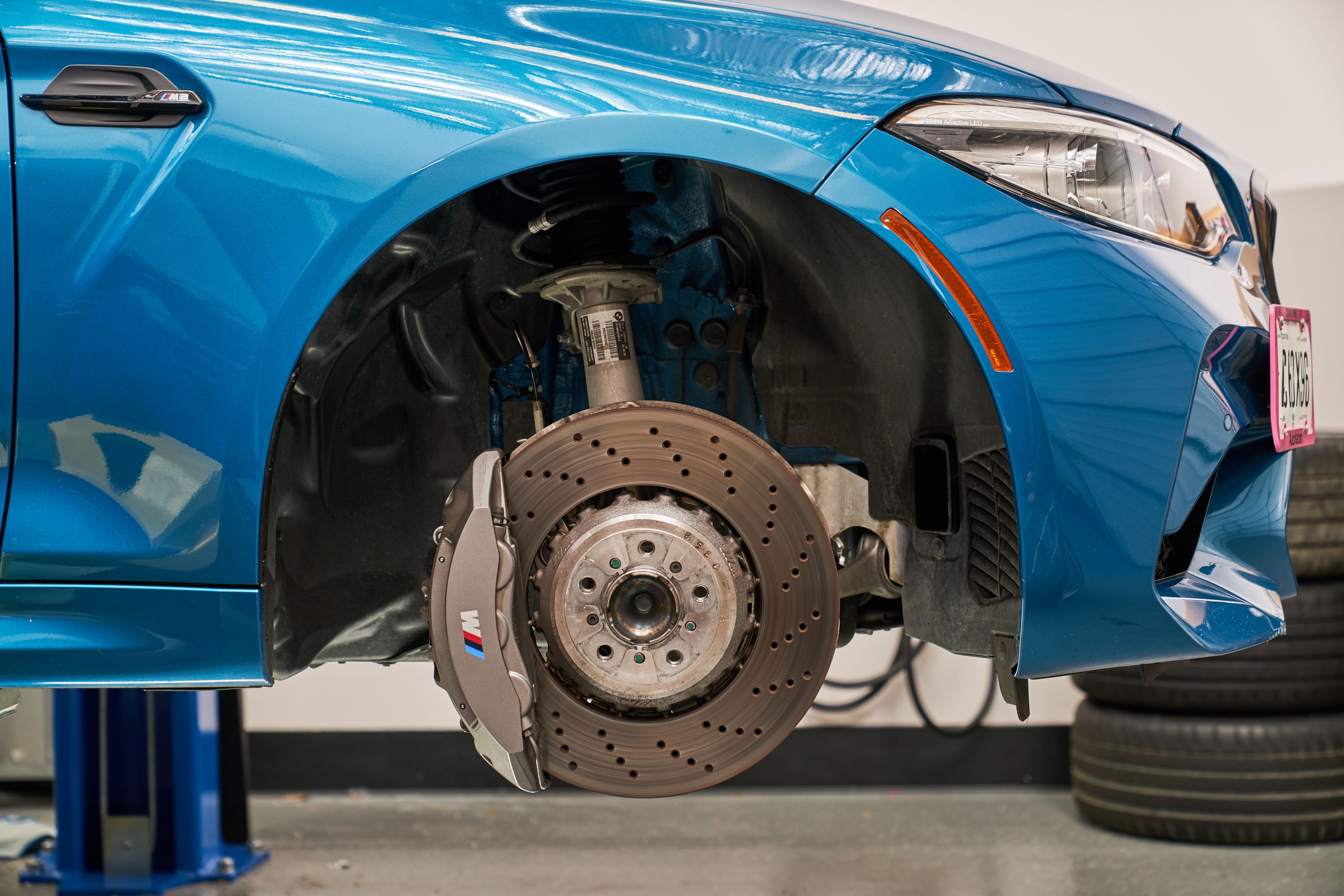 Blue BMW F87 M2 with 19" EC-7 Apex wheels in Race Silver