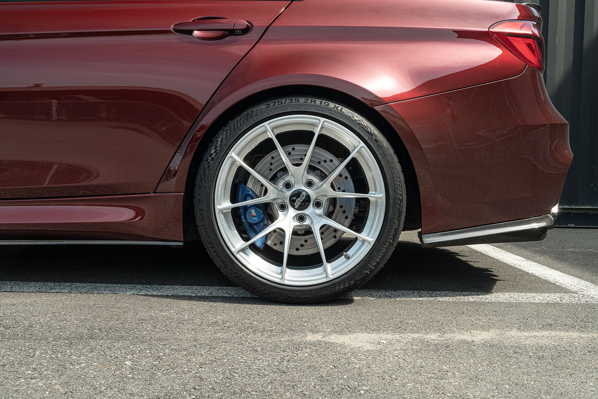 Red BMW F80 M3 with 19" VS-5RS Apex wheels in Brushed Clear
