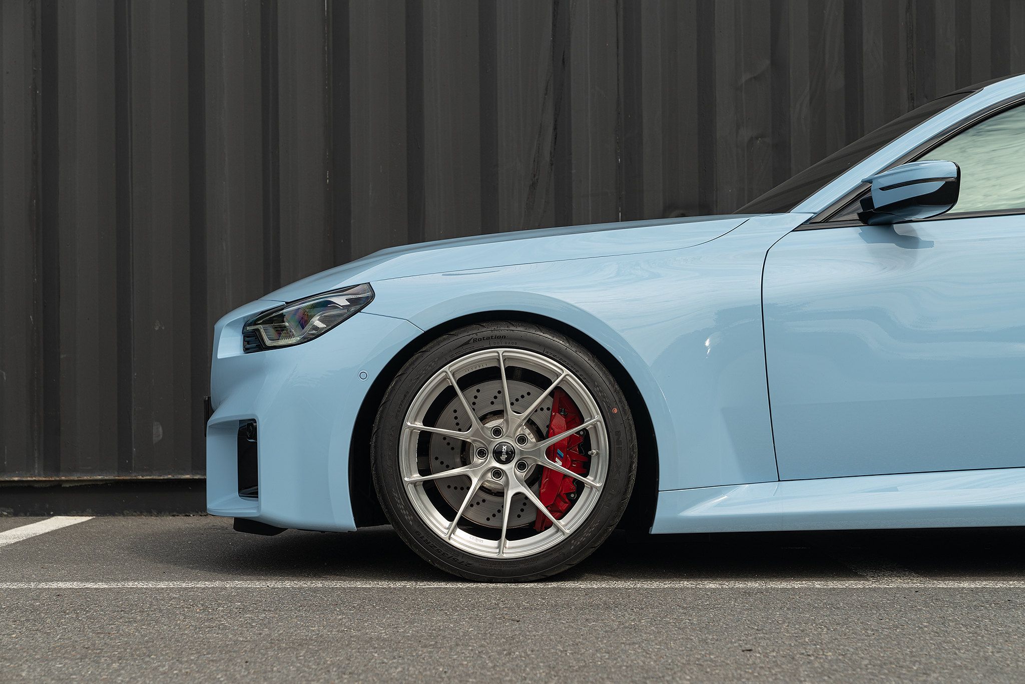 Blue BMW G87 M2 with 19" VS-5RS Apex wheels in Brushed Clear