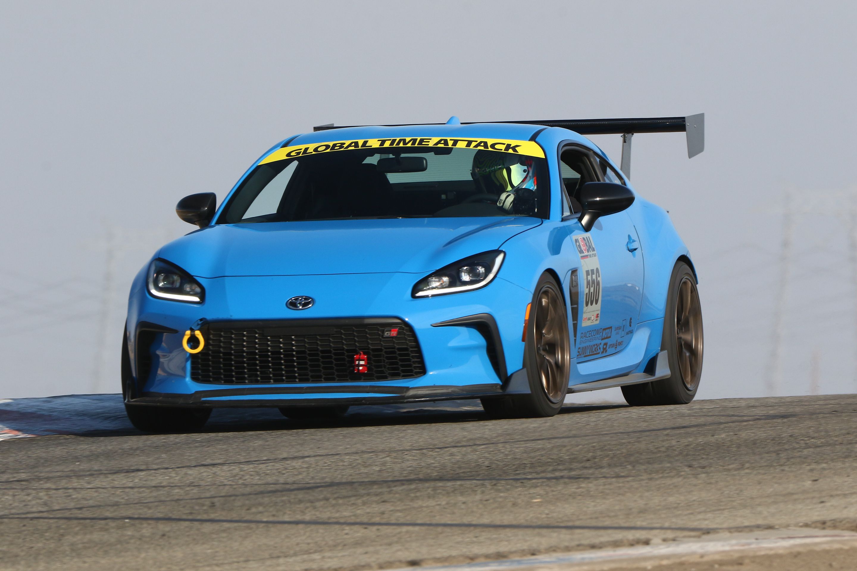 Blue Toyota GR86 with 18" VS-5RS Apex wheels in Satin Bronze