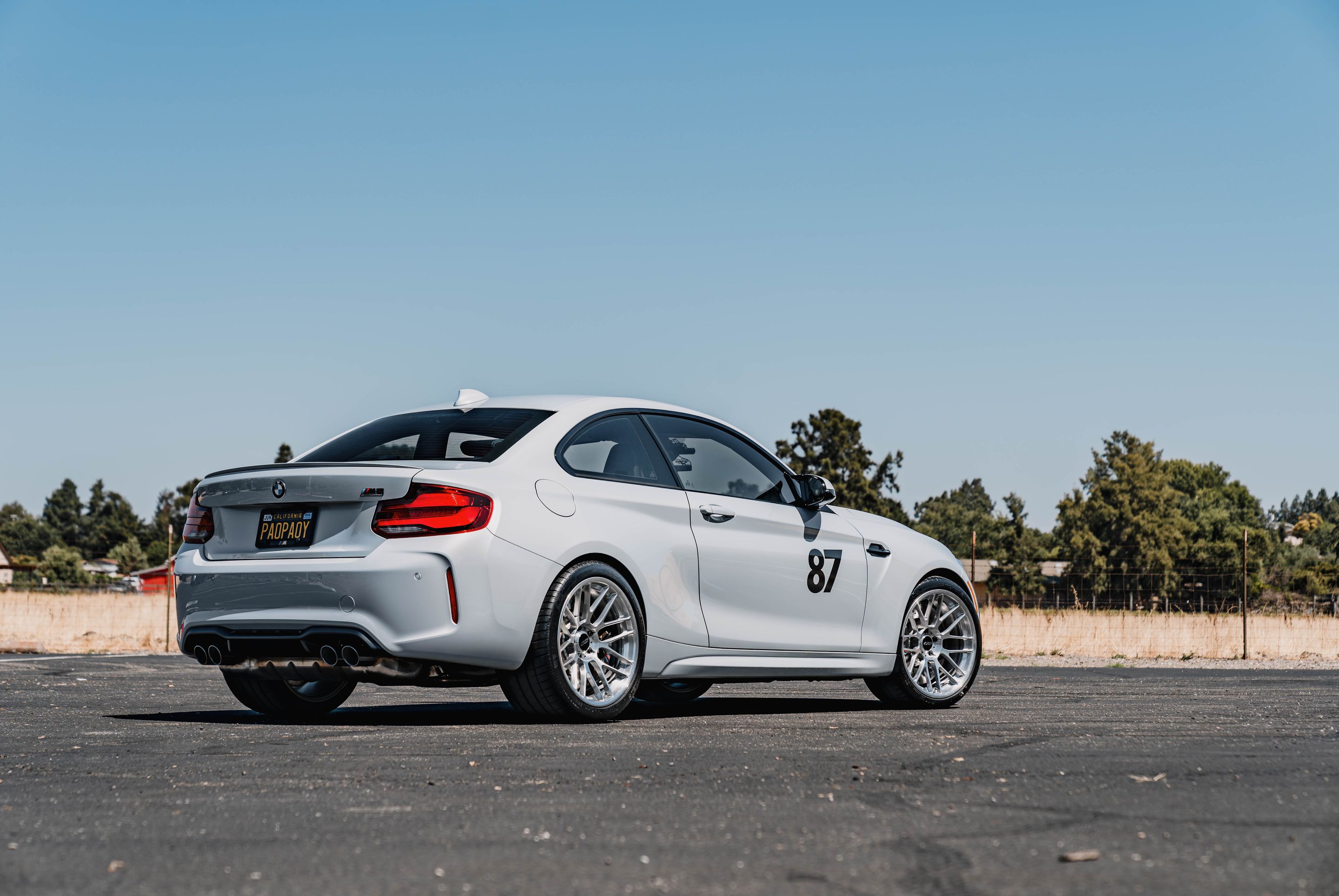 Silver BMW F87 M2 with 19" ARC-8RT Apex wheels in Brushed Clear