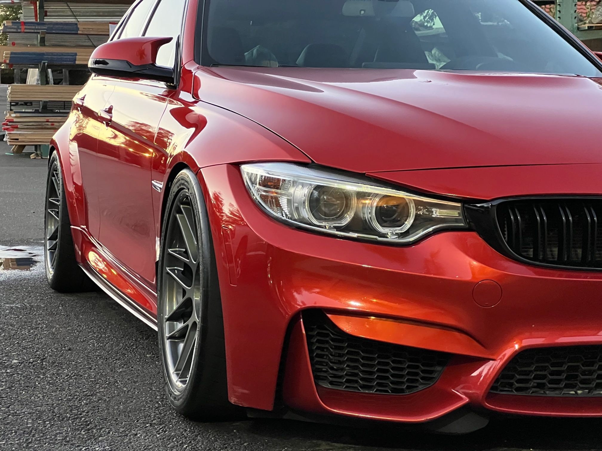 Orange BMW F80 M3 with 19" ARC-8 Apex wheels in Anthracite