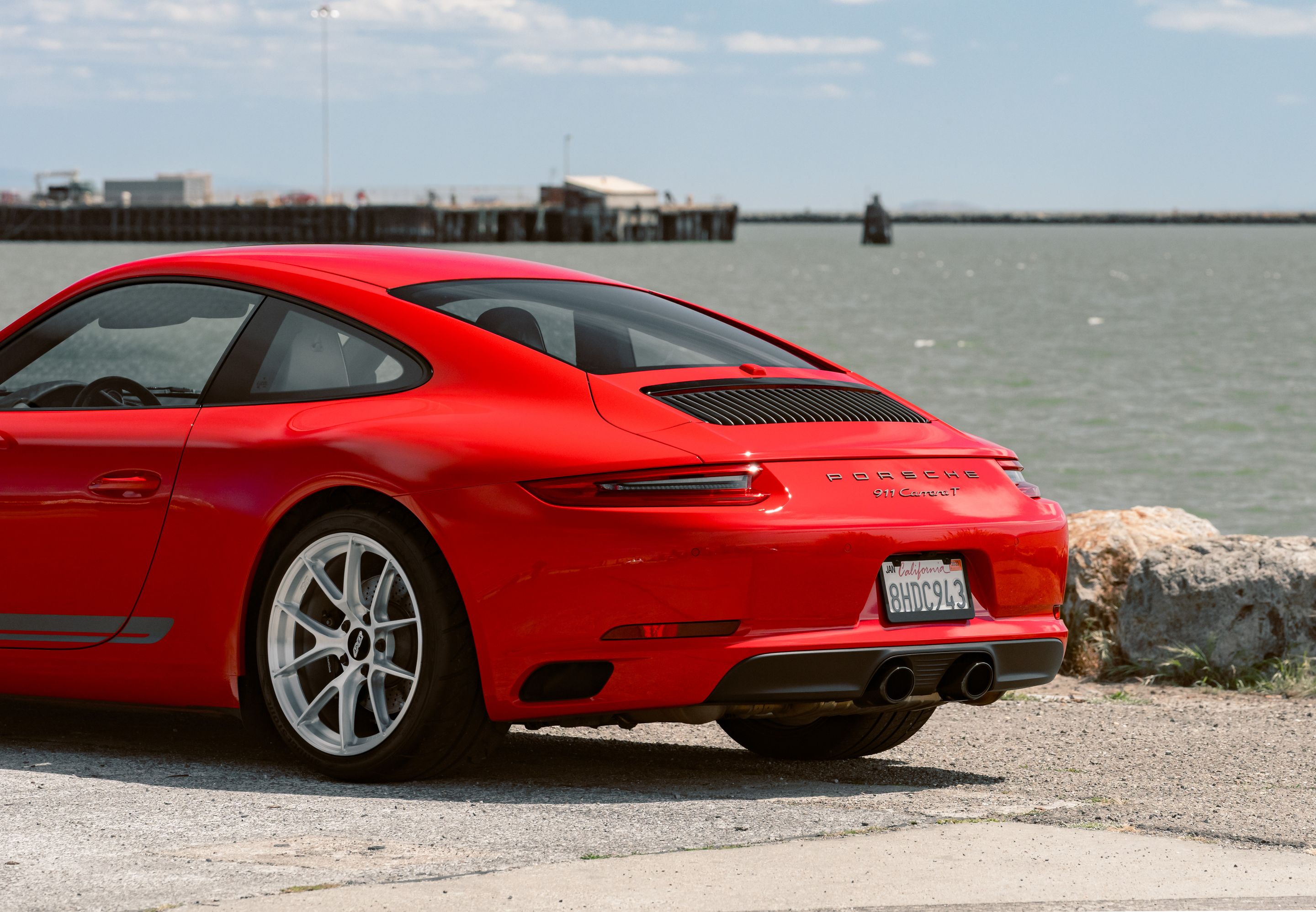 Red Porsche 911 991.2 Carrera T with 19" VS-5RS Apex wheels in Brushed Clear