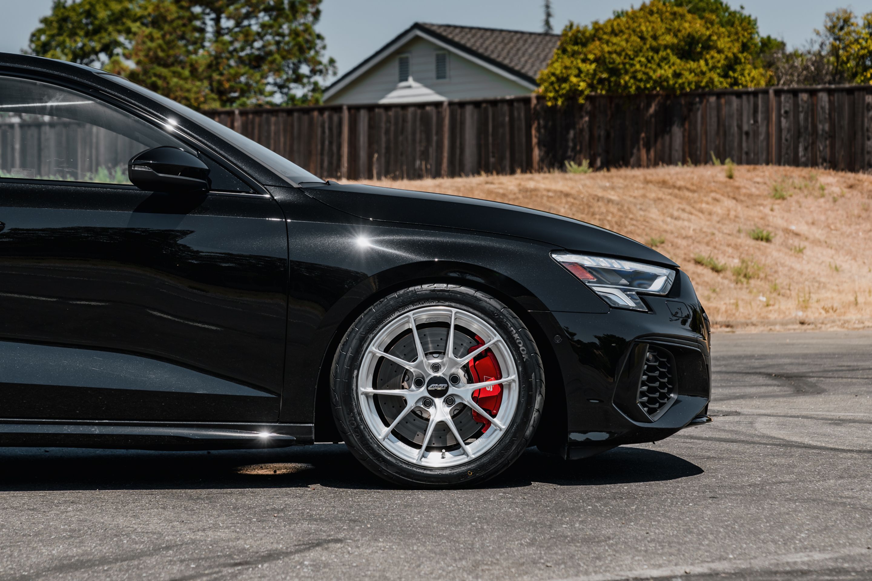 Black Audi 8Y S3 with 17" VS-5RS Apex wheels in Brushed Clear
