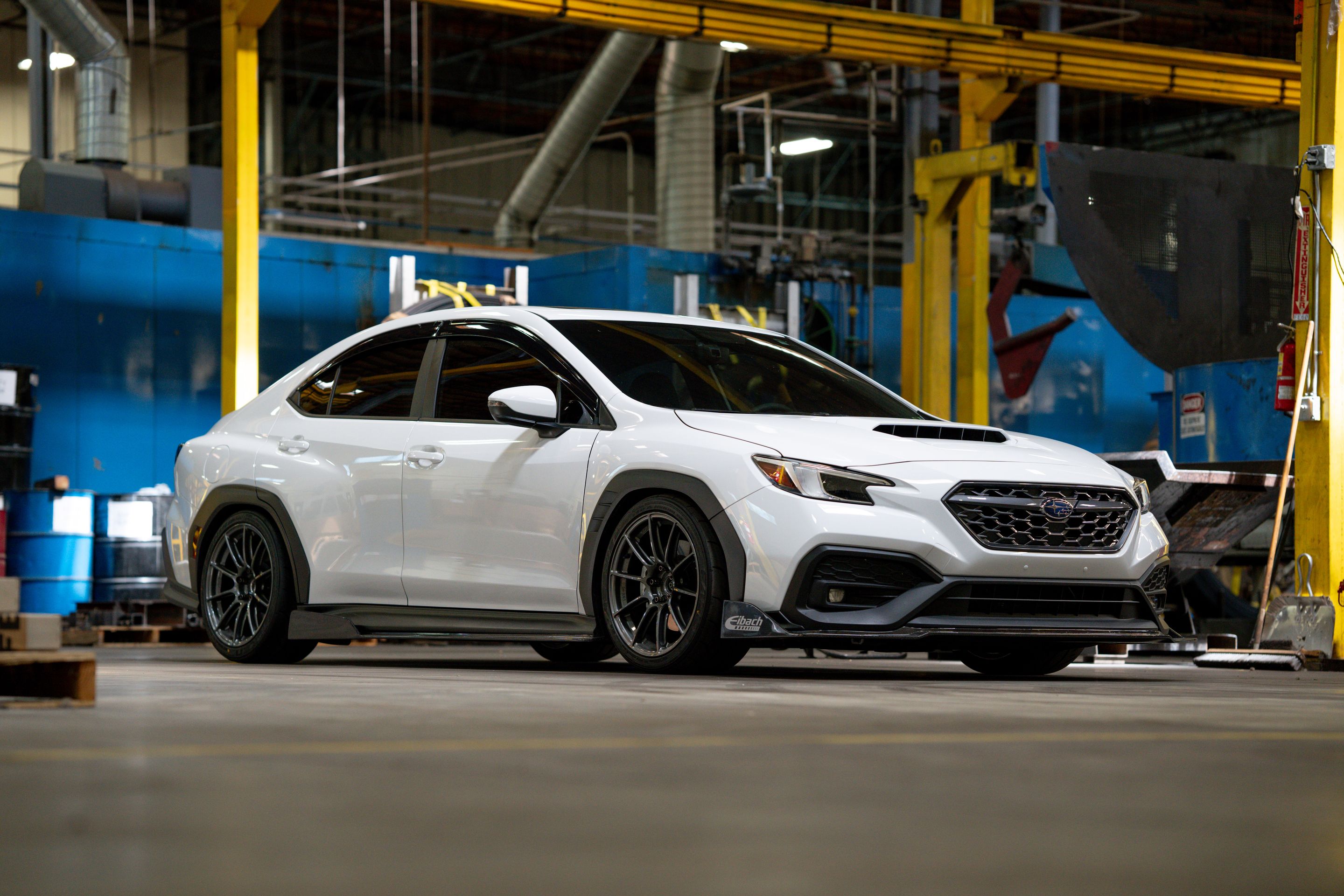 White Subaru VB WRX with 18" SM-10RS Apex wheels in Anthracite