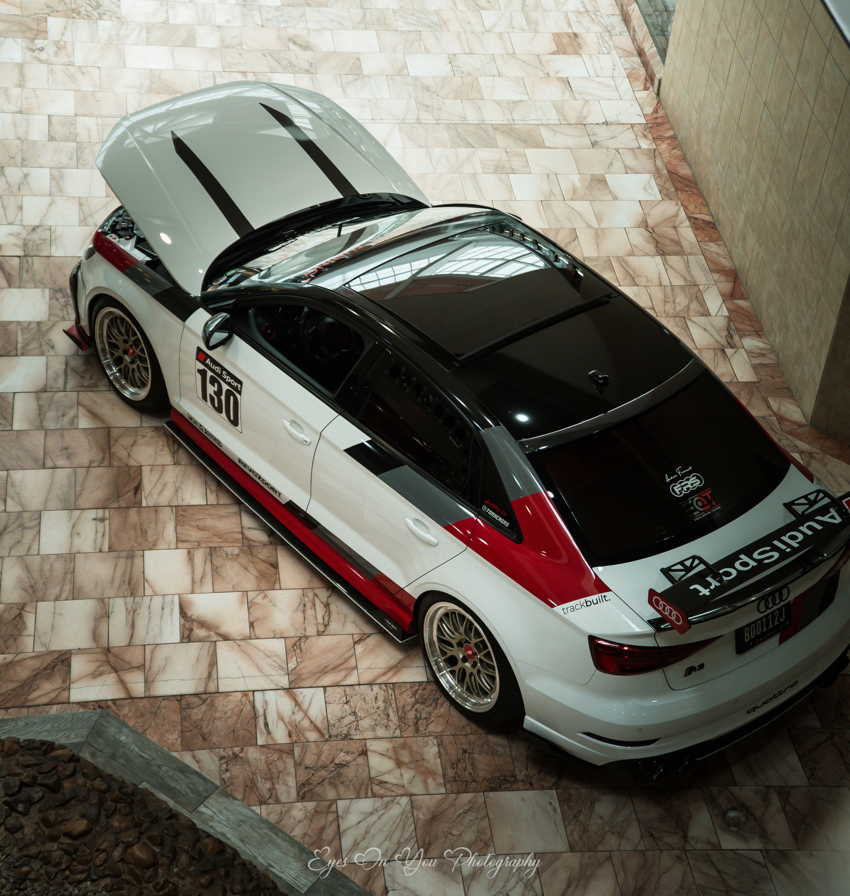 Race Livery Audi 8V A3 with 18" ML-10RT Apex wheels in Machined Lip Gloss Motorsport Gold