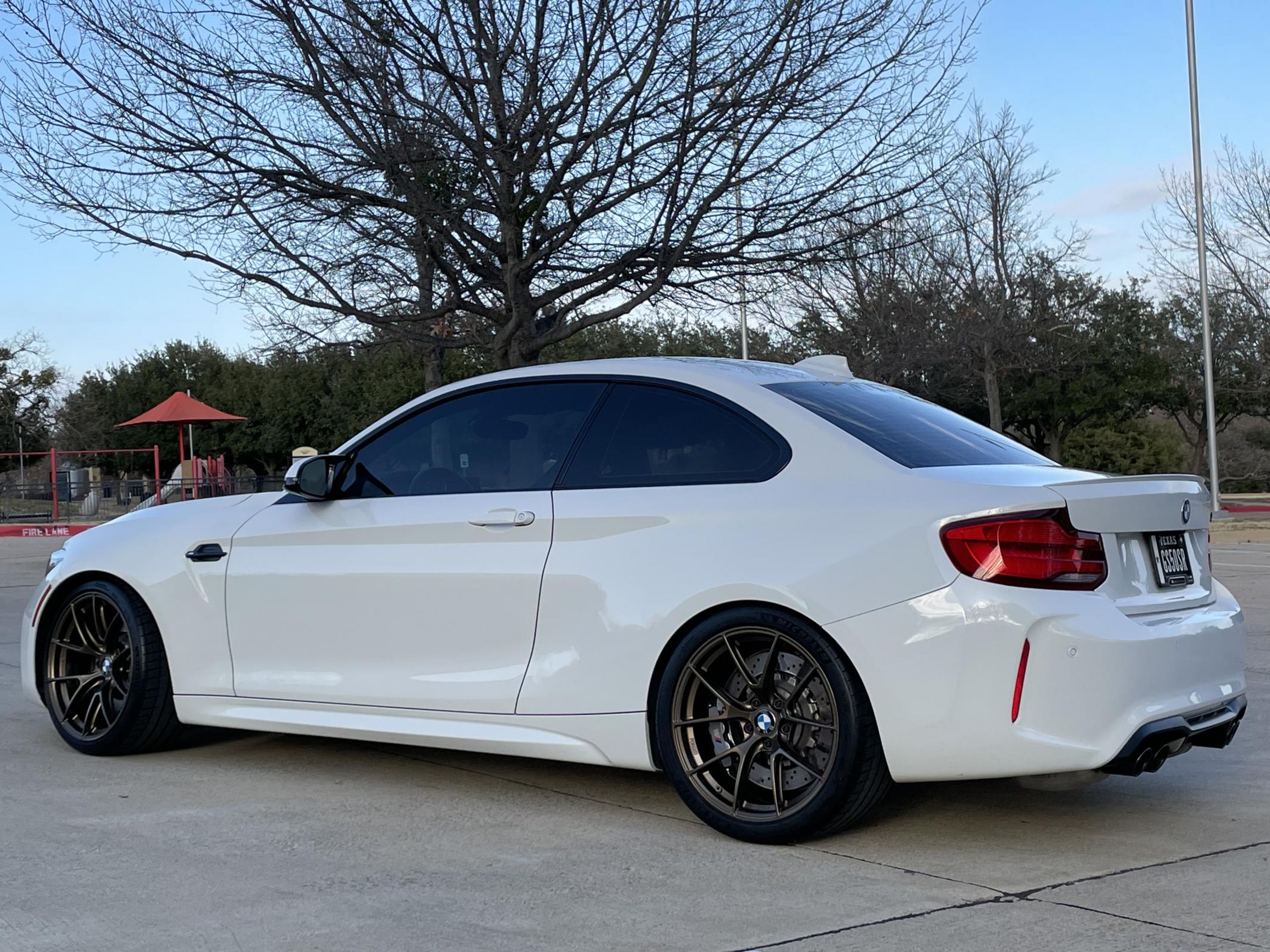 White BMW F87 M2 with 19" VS-5RS Apex wheels in Satin Bronze