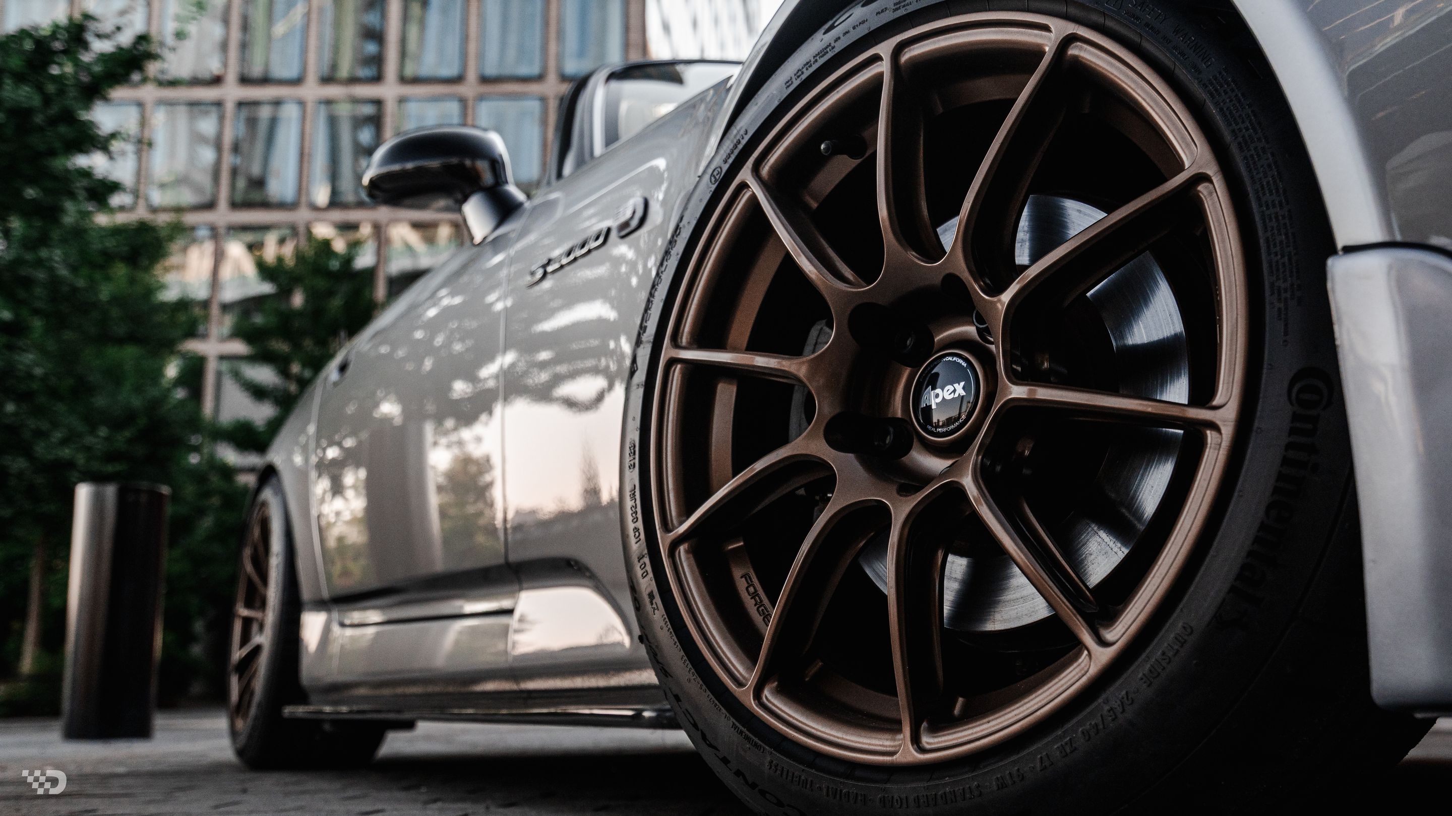Grey Honda S2000 with 17" SM-10RS Apex wheels in Satin Bronze