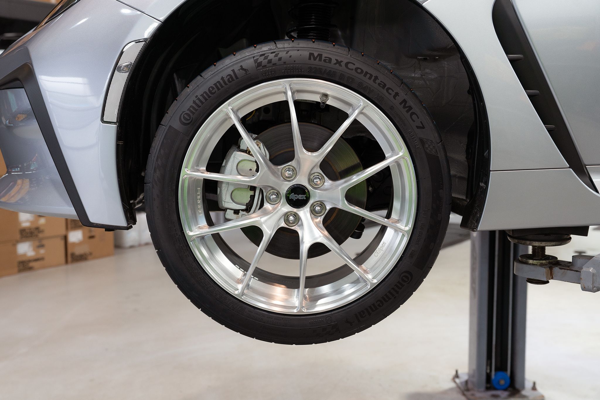 Silver Toyota GR86 with 17" VS-5RS Apex wheels in Brushed Clear