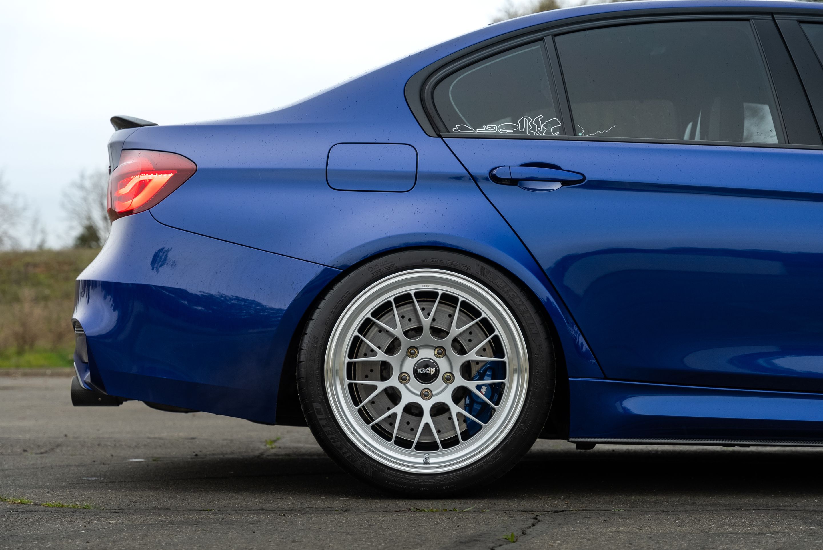 Blue BMW F80 M3 with 19" ML-10RT Apex wheels in Machined Lip Race Silver
