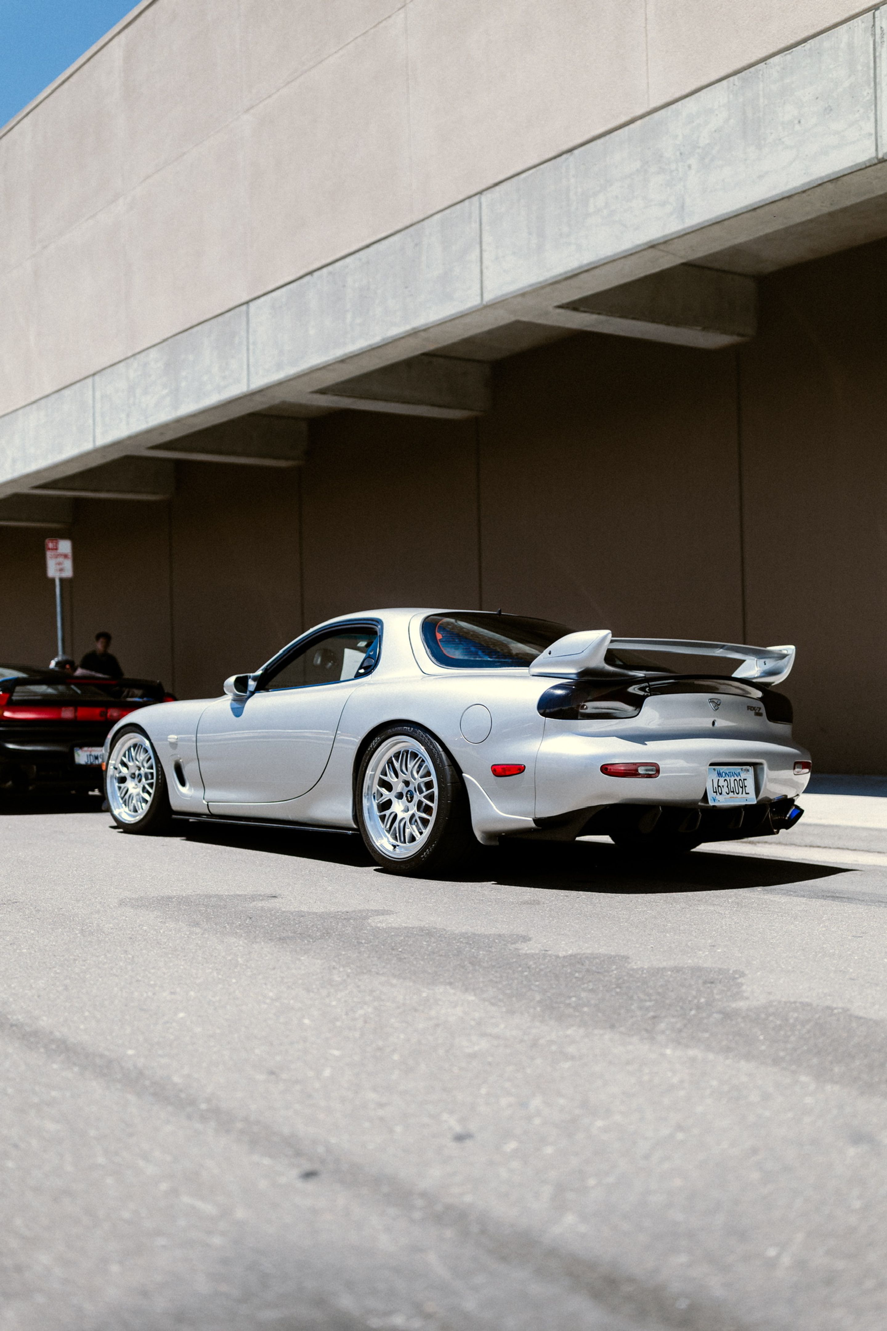 Silver Mazda FD RX-7 with 18" ML-10RT Apex wheels in Machined Lip Race Silver