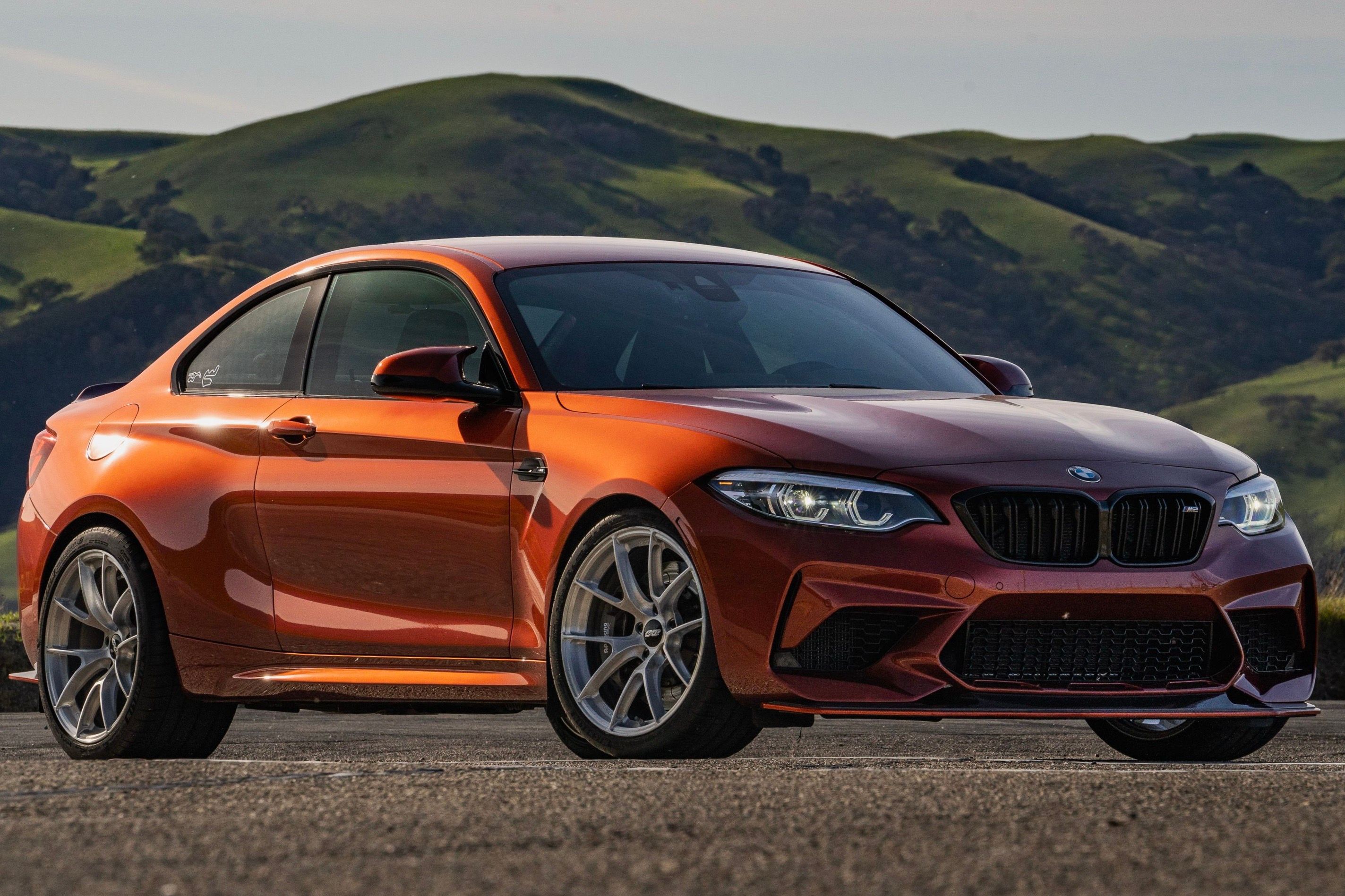 Orange BMW F87 M2 with 19" VS-5RS Apex wheels in Brushed Clear