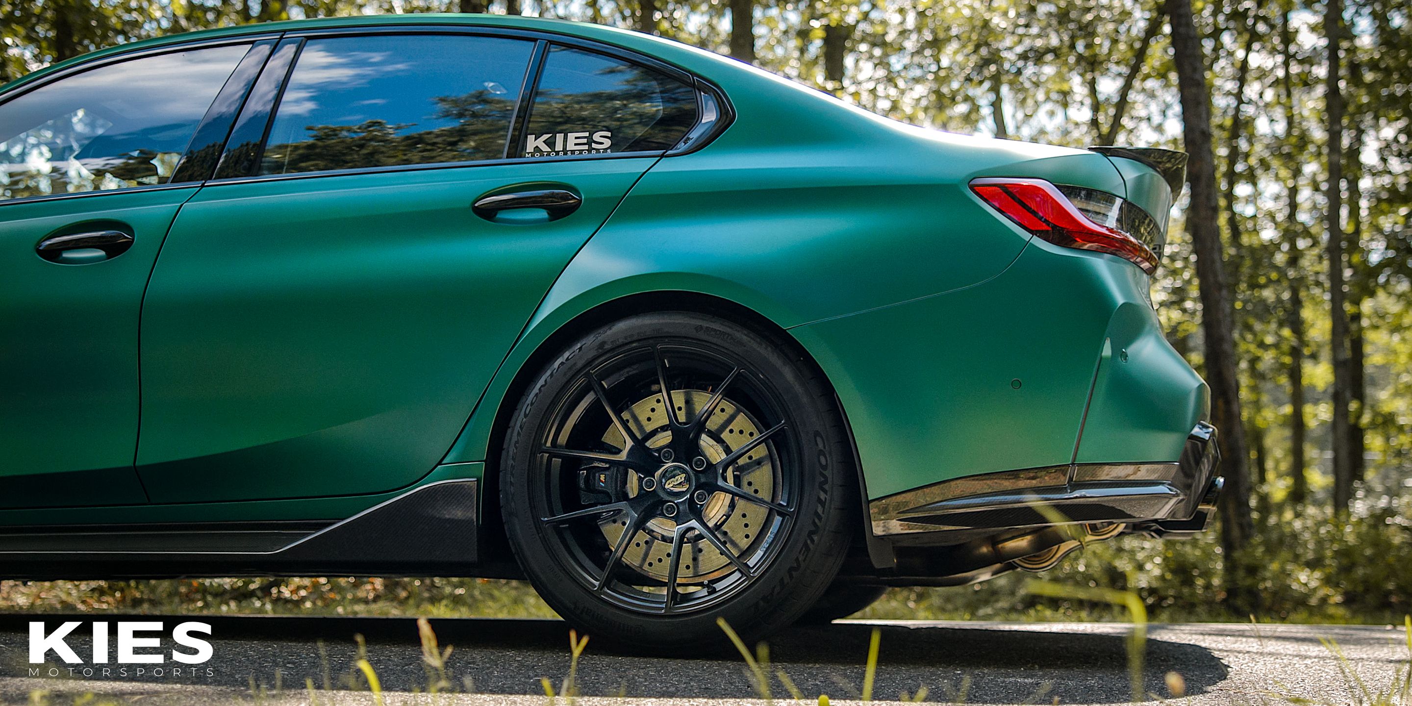 Green BMW G80 M3 with 19" VS-5RS Apex wheels in Satin Black
