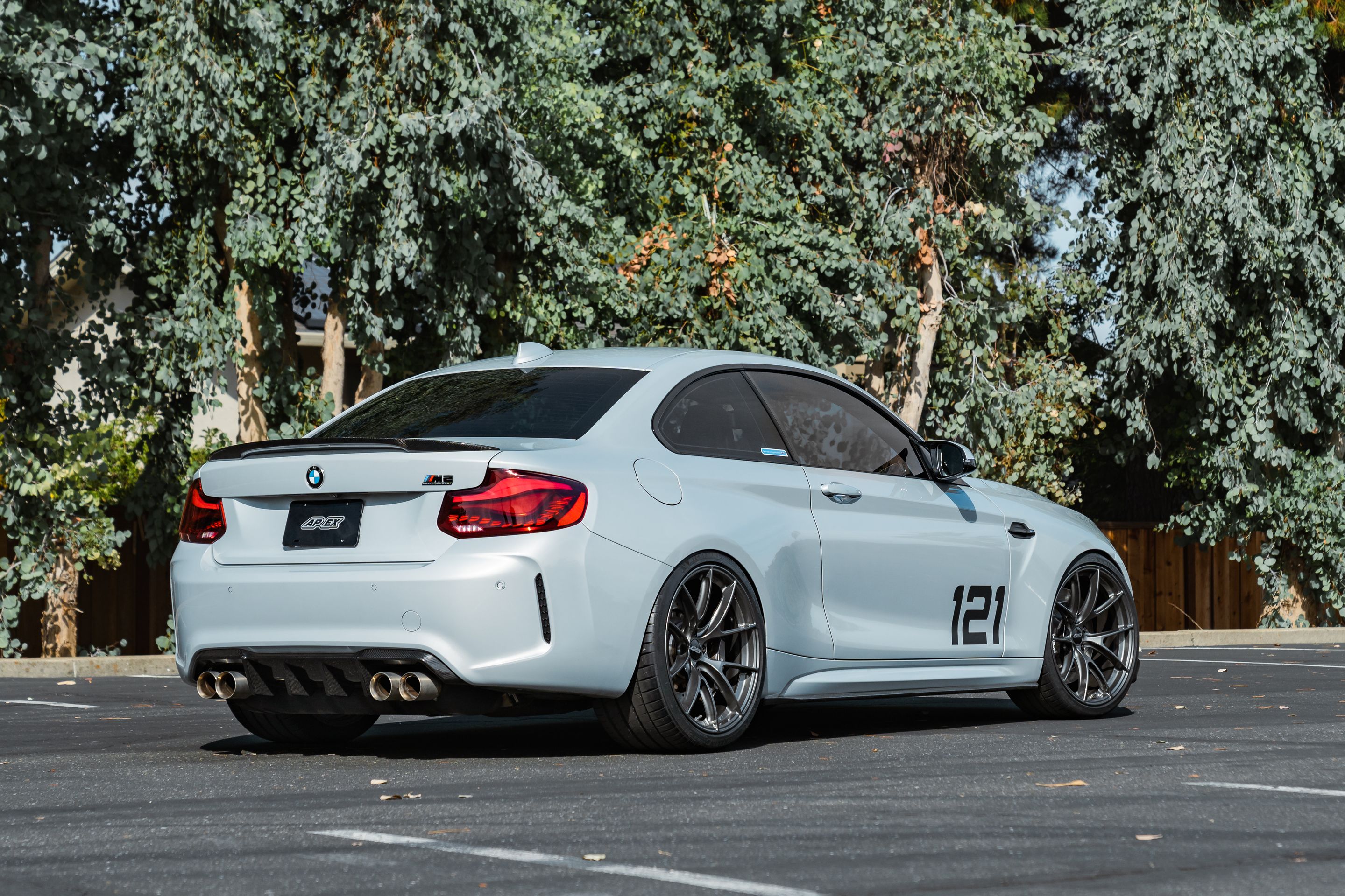 Silver BMW F87 M2 with 20" VS-5RS Apex wheels in Anthracite