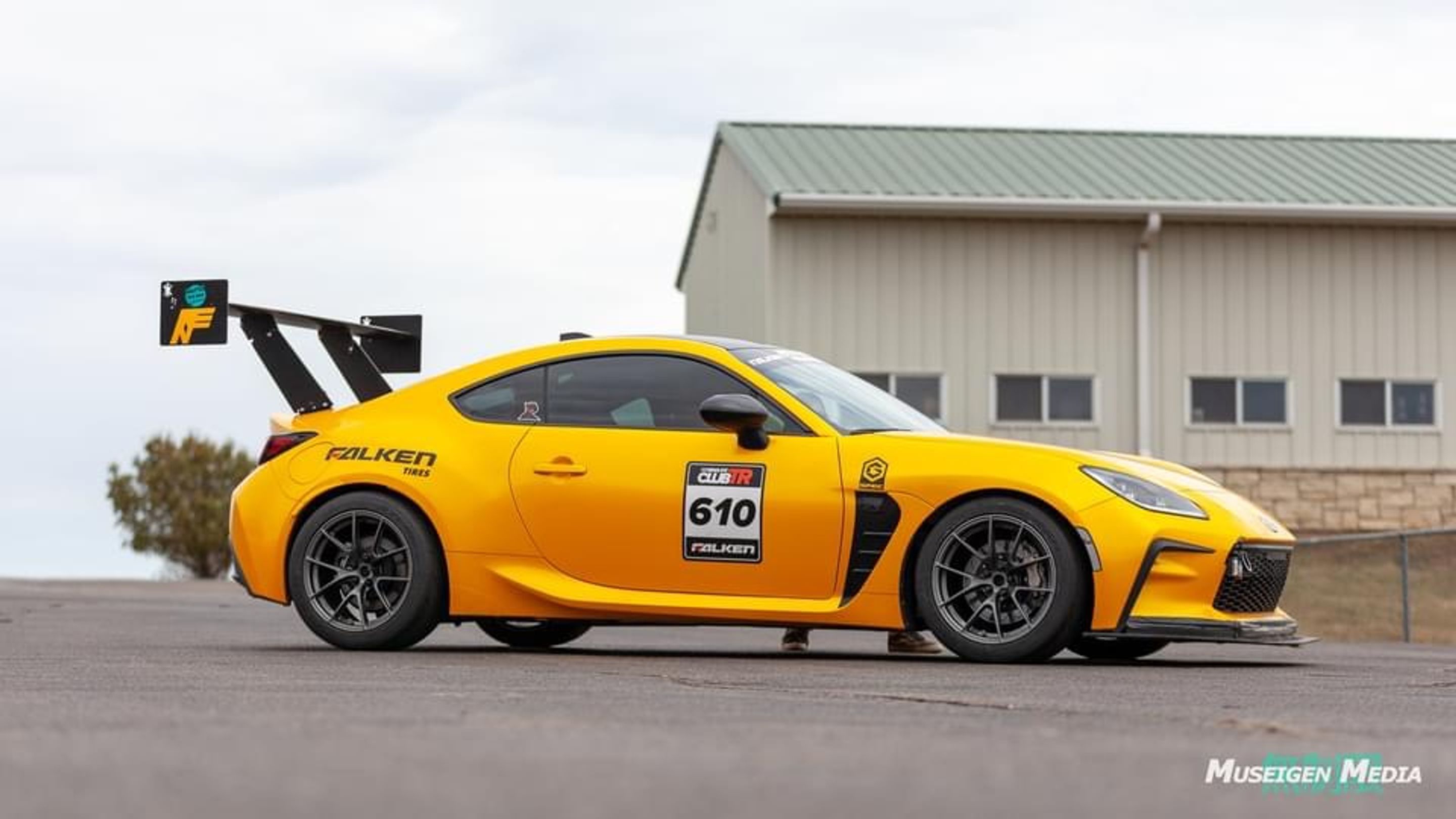 Yellow Toyota GR86 with 17" VS-5RS Apex wheels in Anthracite
