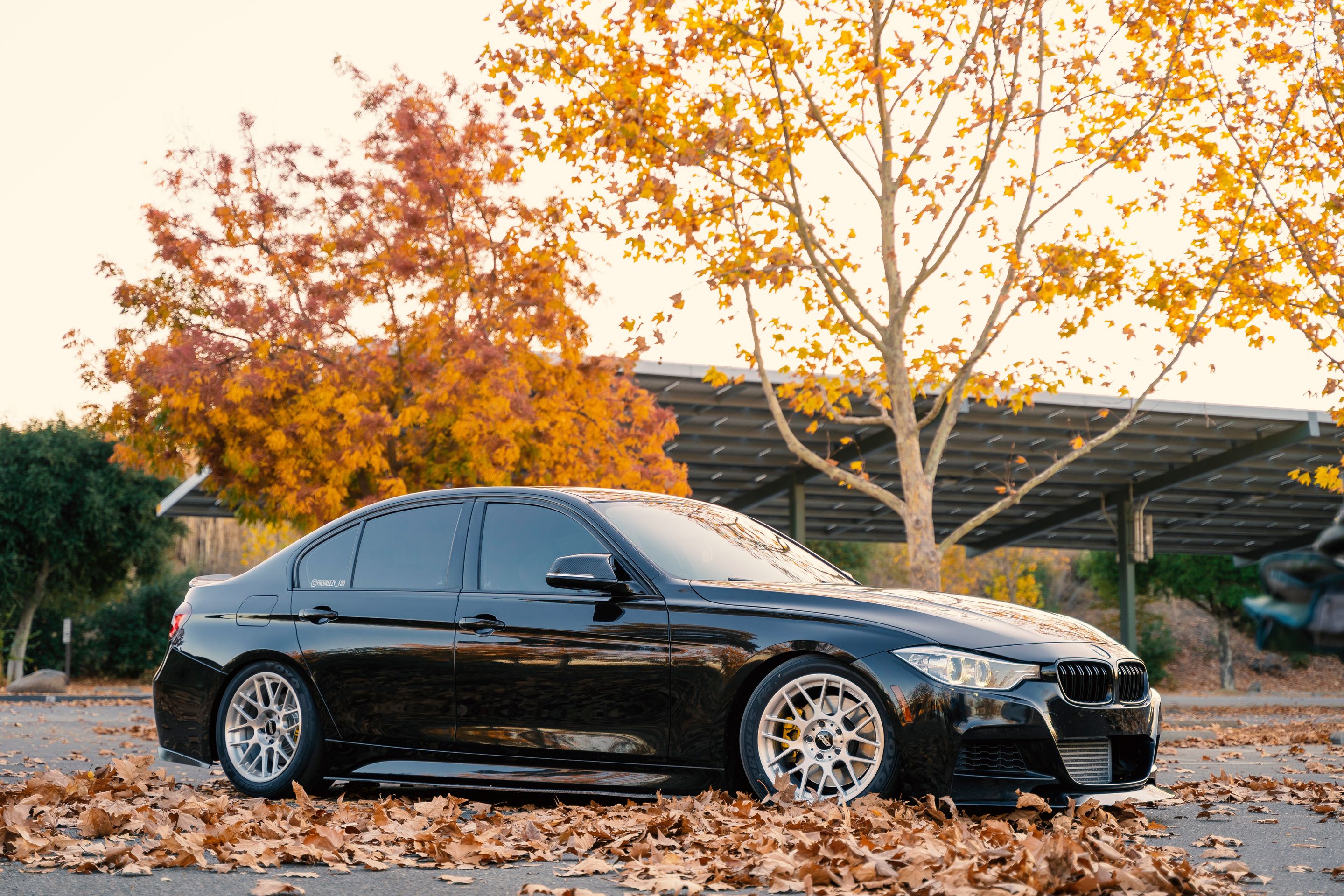 Black BMW F30 Sedan 3 Series with 17" ARC-8R Apex wheels in Brushed Clear