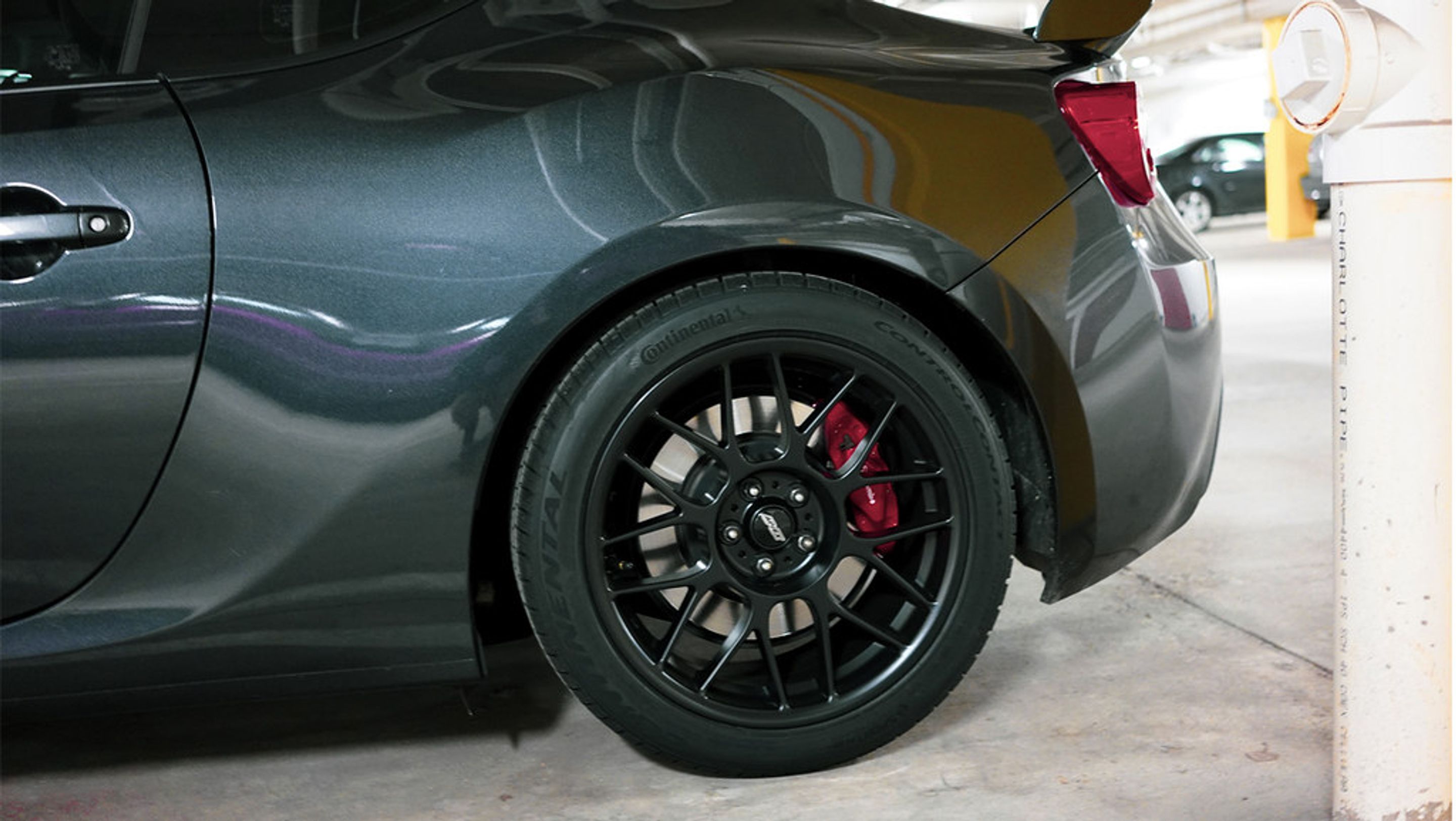 Grey Subaru ZC6 / Gen 1 BRZ with 17" ARC-8 Apex wheels in Satin Black