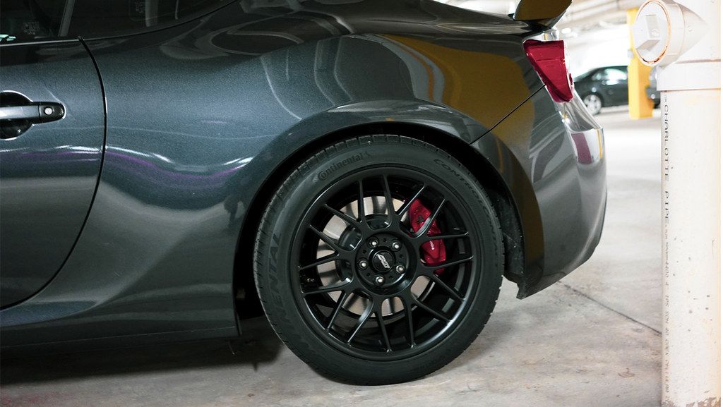 Grey Subaru ZC6 / Gen 1 BRZ with 17" ARC-8 Apex wheels in Satin Black