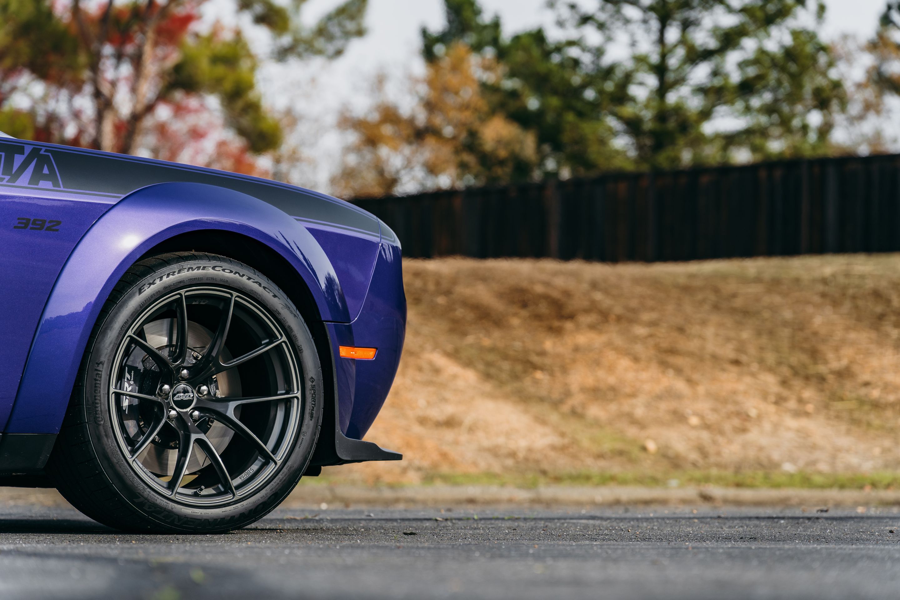Purple Dodge Challenger R/T Scat Pack Widebody with 20" VS-5RS Apex wheels in Anthracite