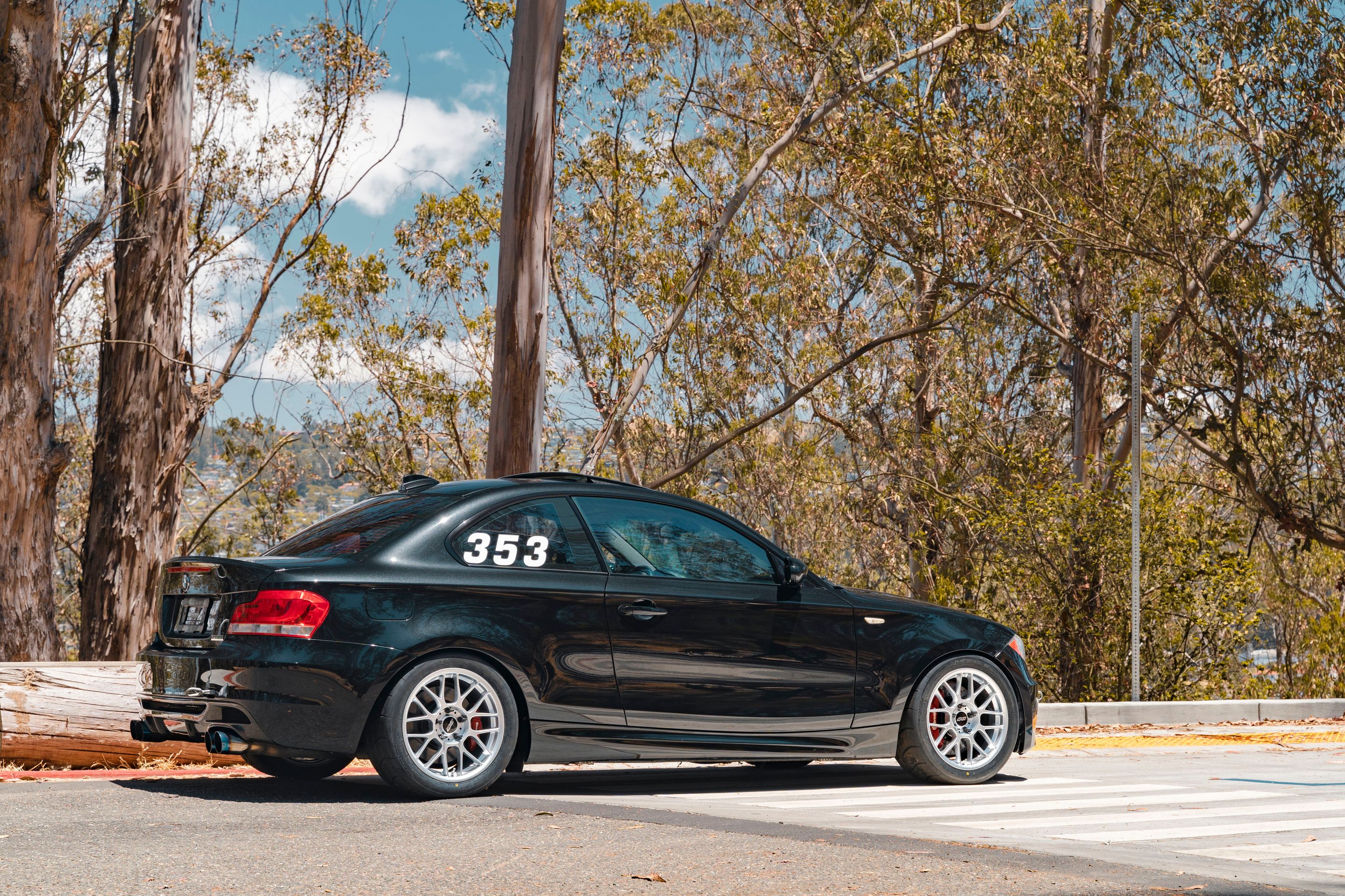 Black BMW E82 Coupe 1 Series with 17" ARC-8 Apex wheels in Race Silver