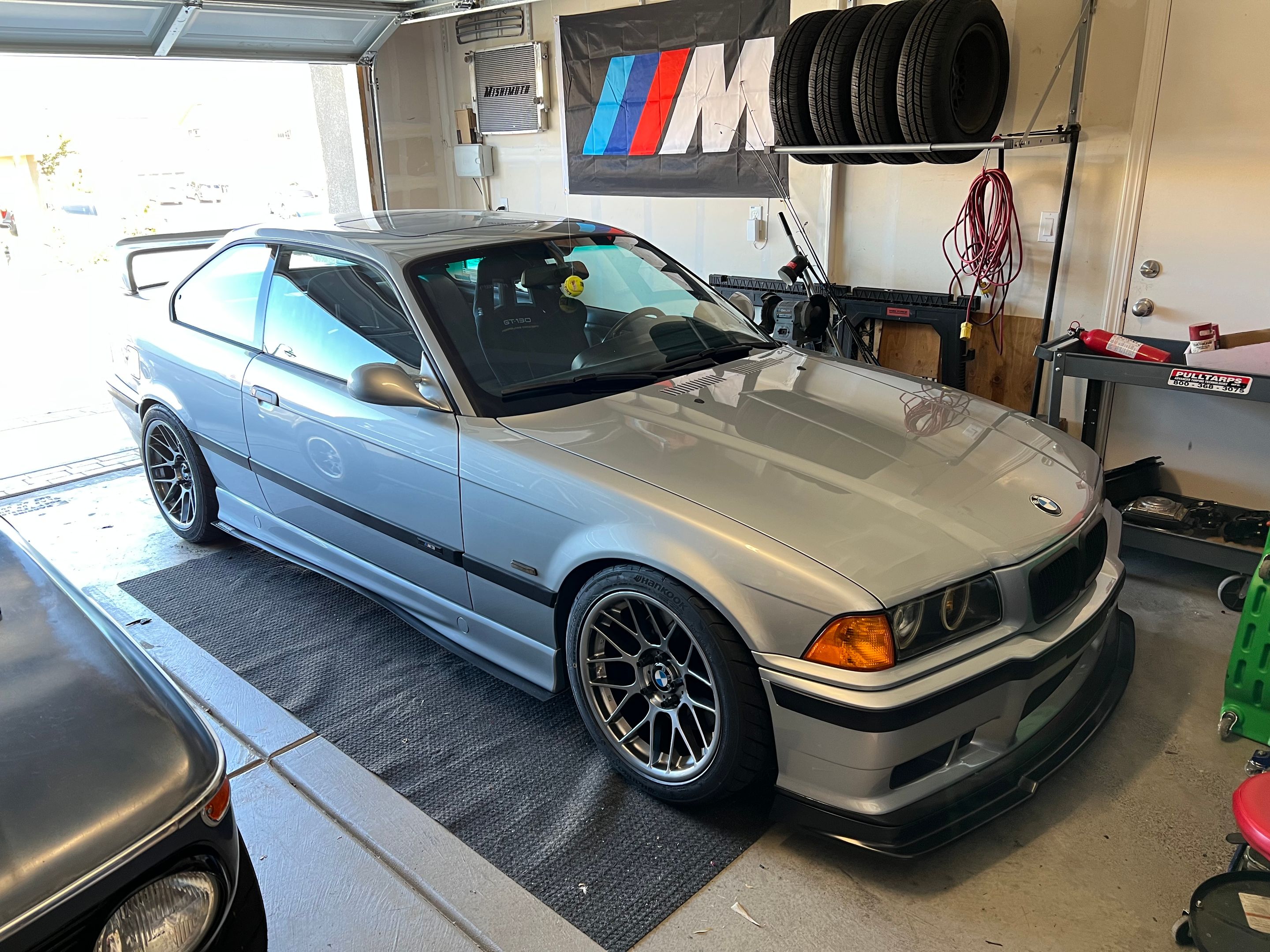 Silver BMW E36 M3 with 17" ARC-8 Apex wheels in Anthracite