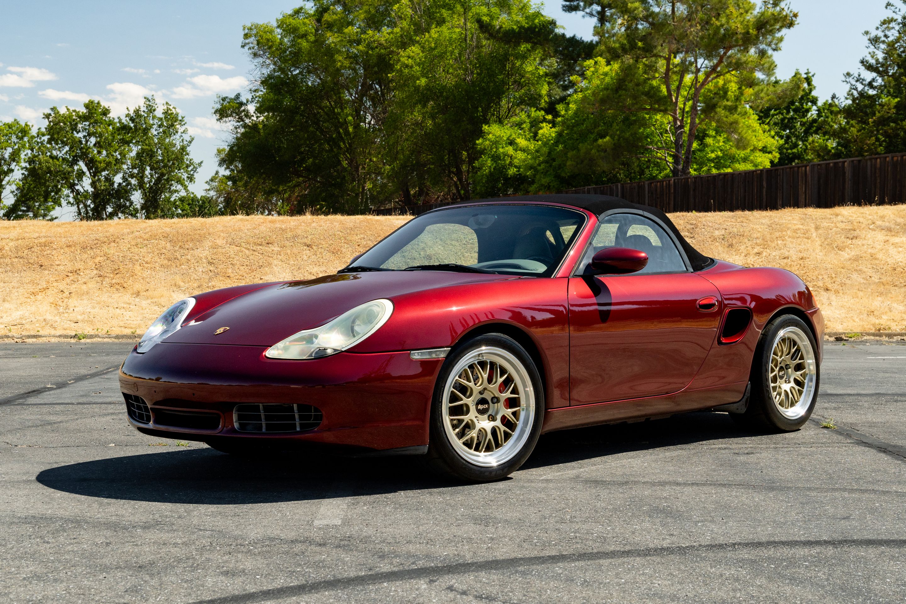 Red Porsche 986 Boxster with 18" ML-10RT Apex wheels in Machined Lip Gloss Motorsport Gold