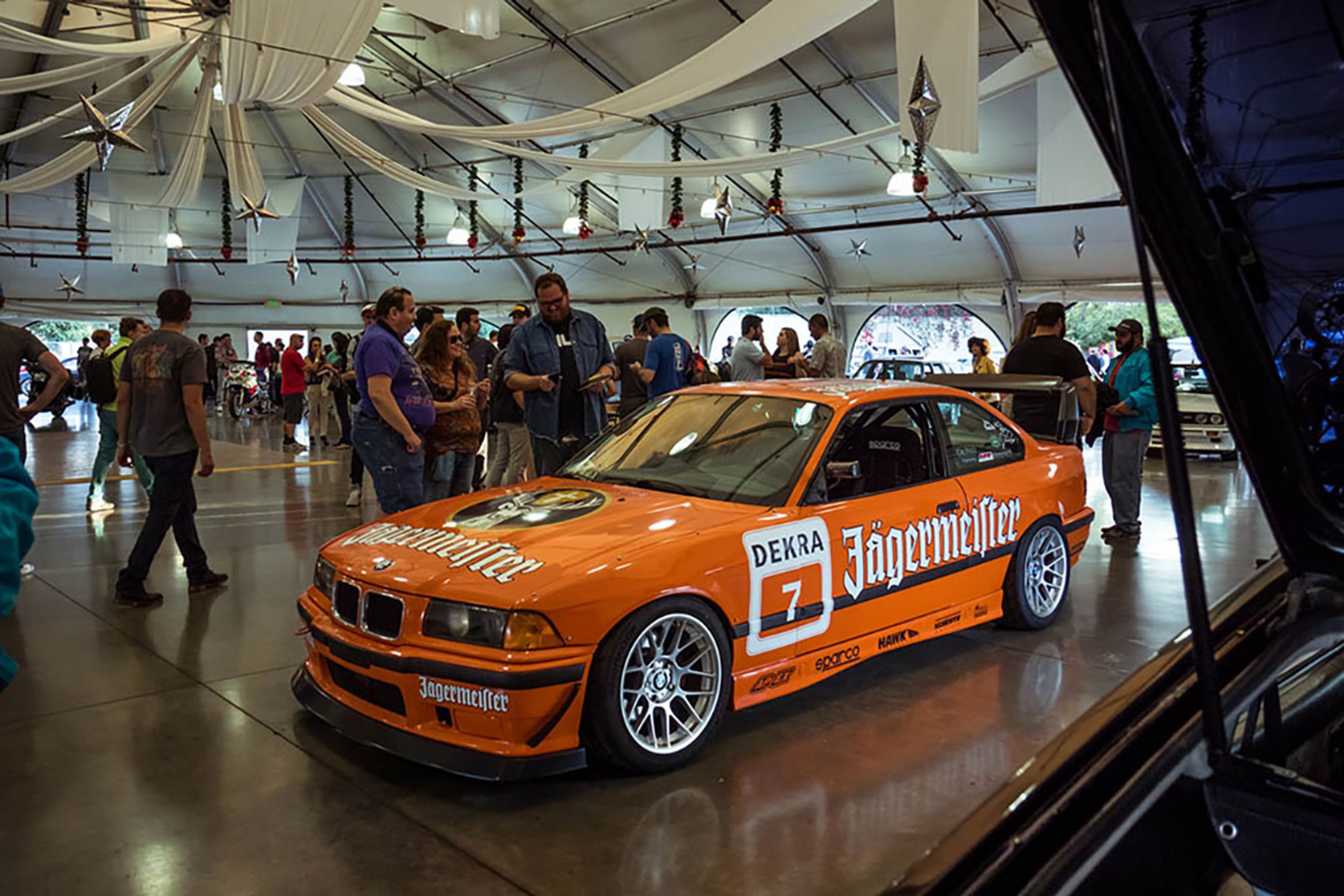 Orange BMW E36 3 Series with 17" ARC-8 Apex wheels in Hyper Silver